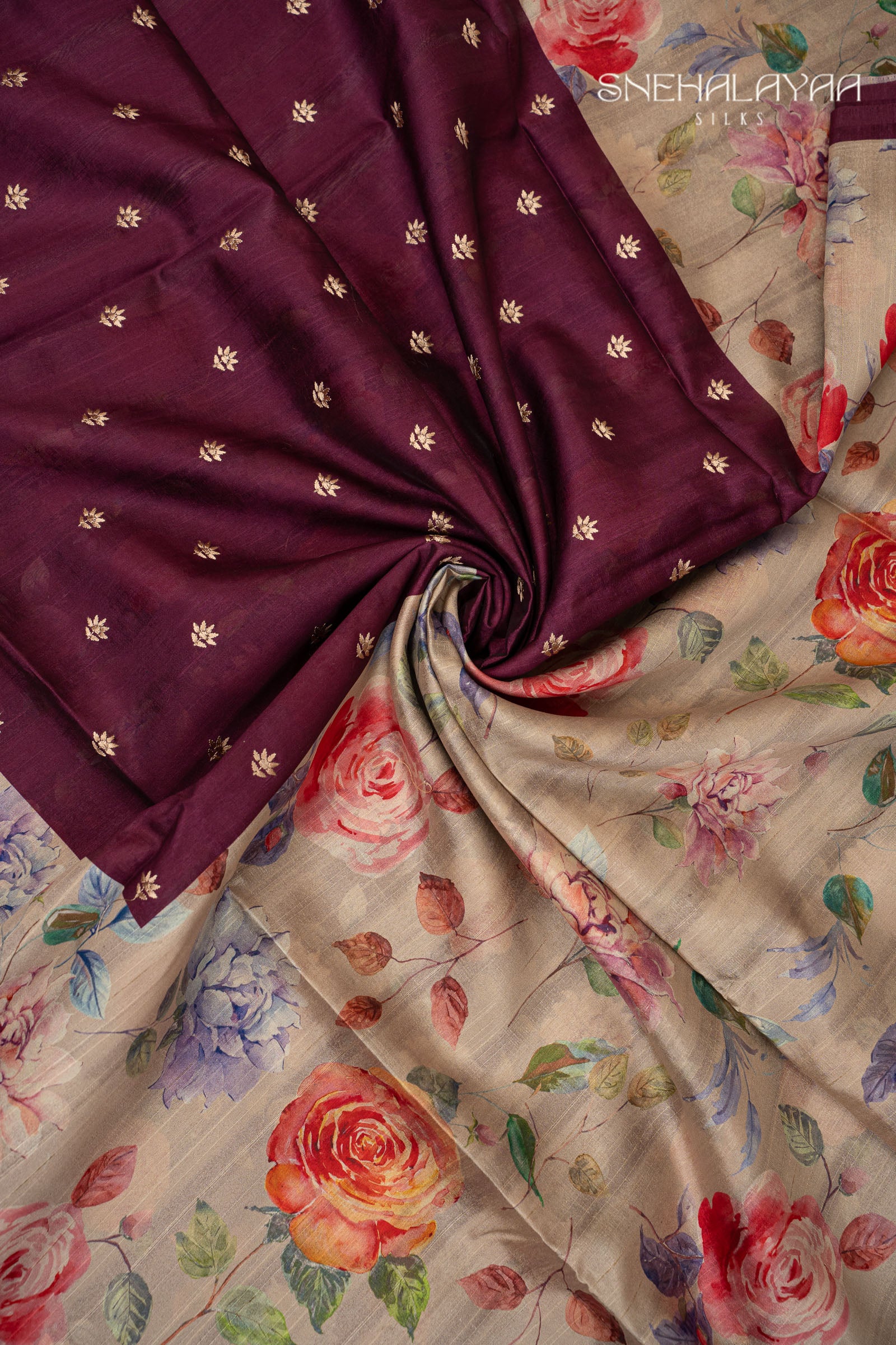 Burgundy Raw Silk Saree