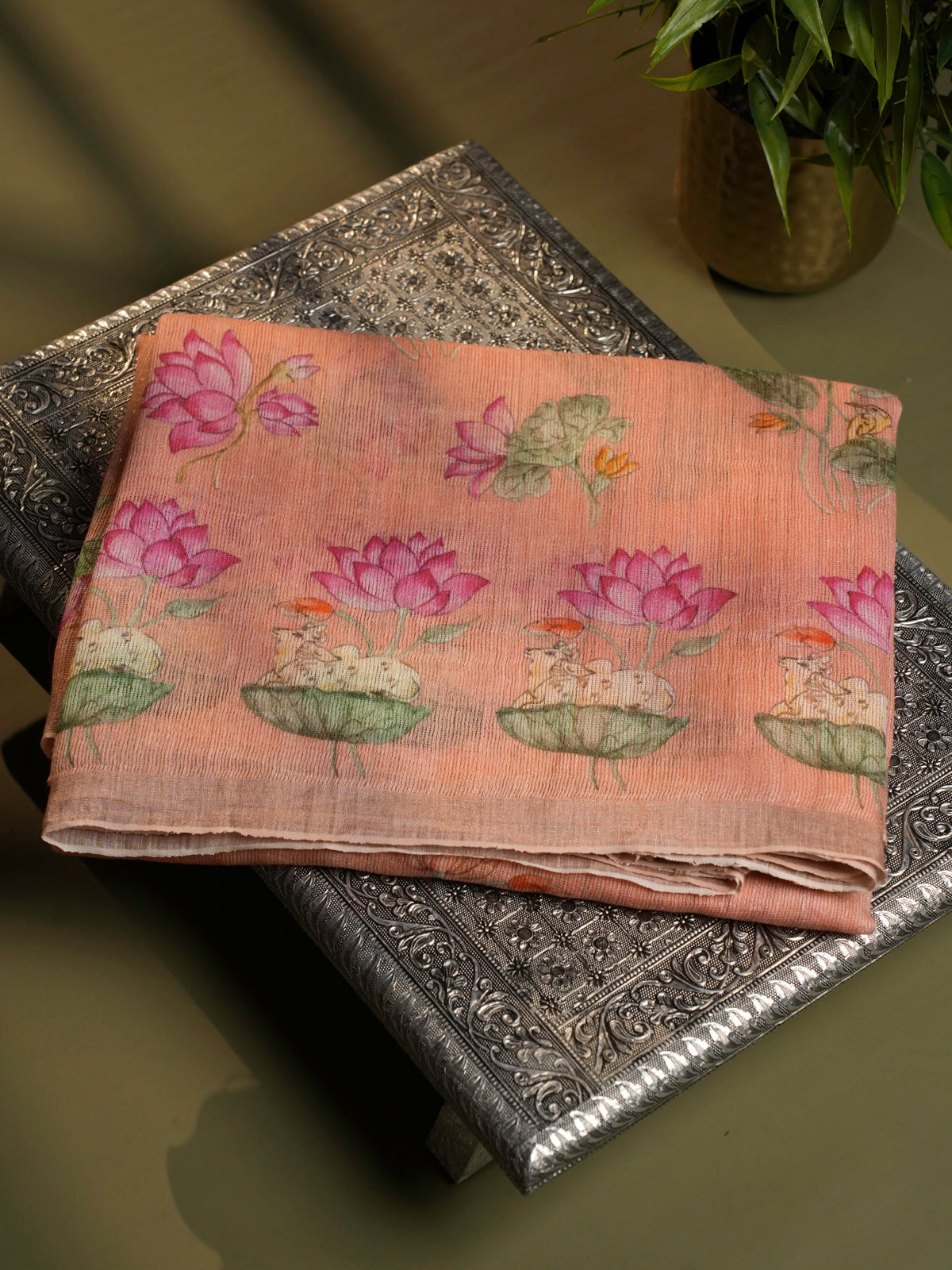 Pink Linen Kora Silk Saree