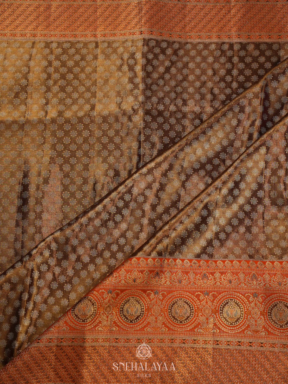 Golden Brown Kanjivaram Silk Saree