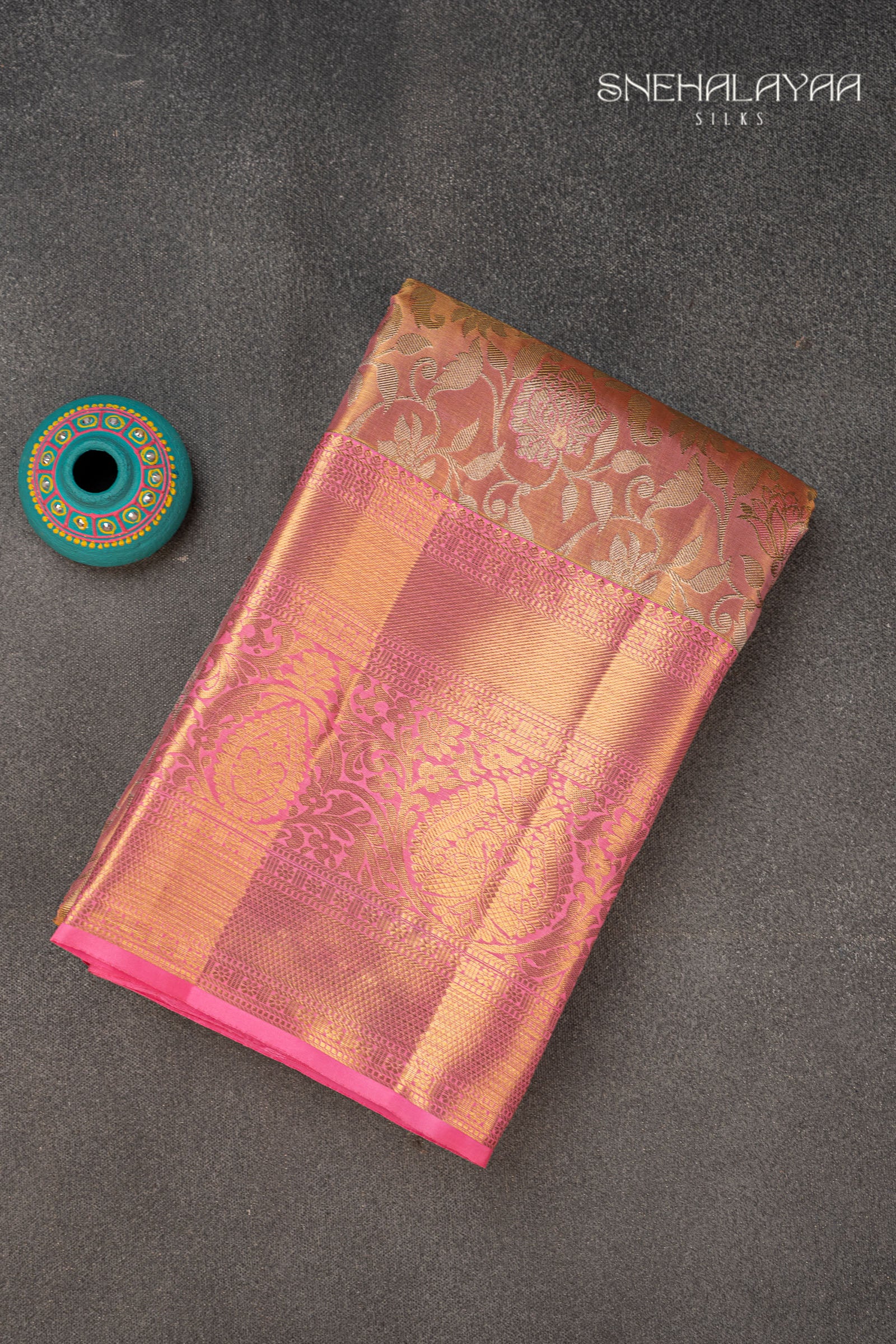 Peach Pink Tissue Kancheevaram Silk Saree