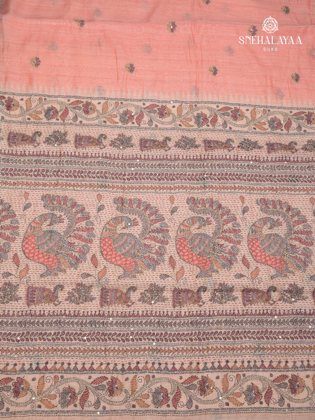 Pastel Pink Linen Embroidery Saree