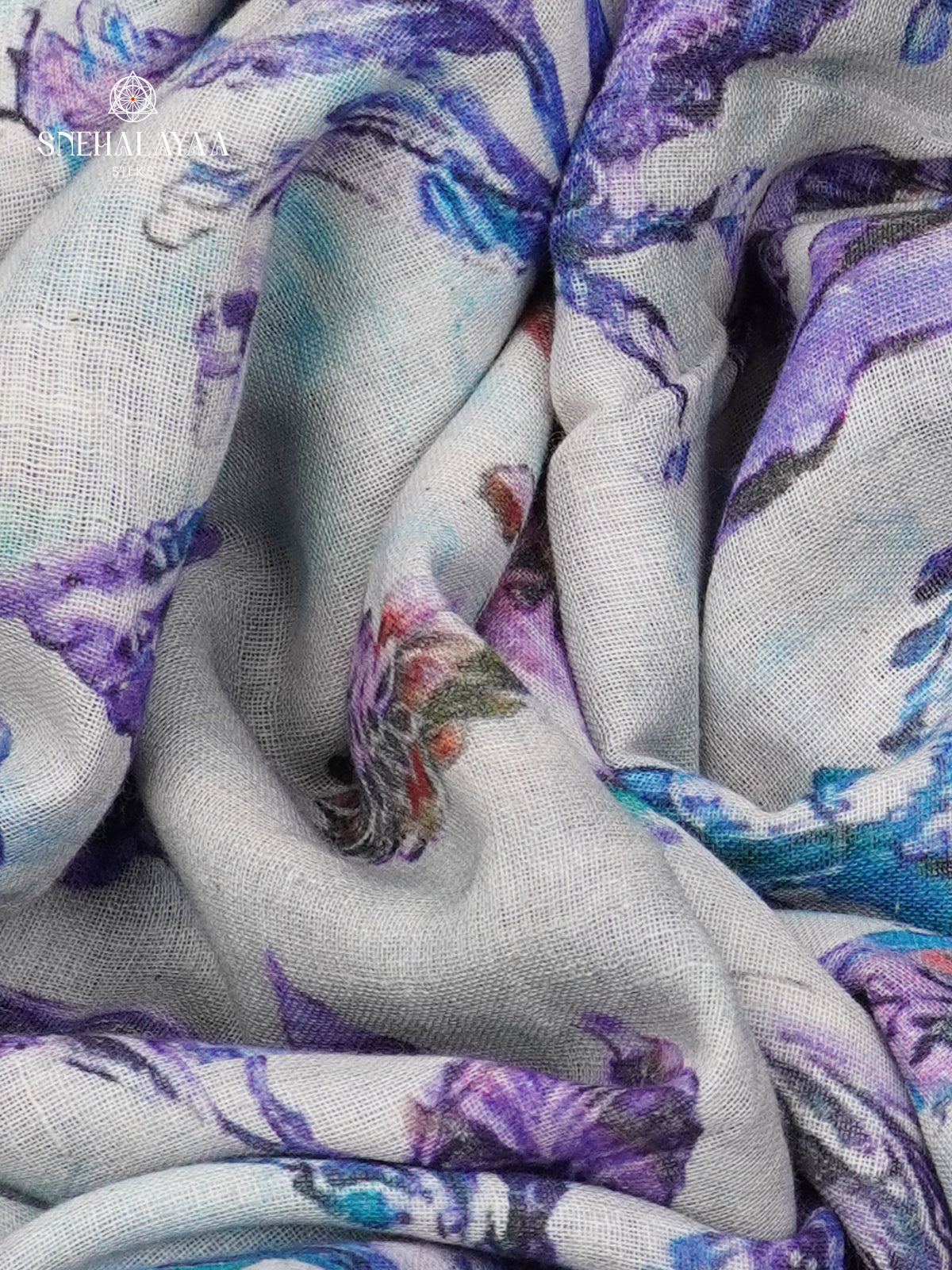 Blue Printed Linen Cotton Saree