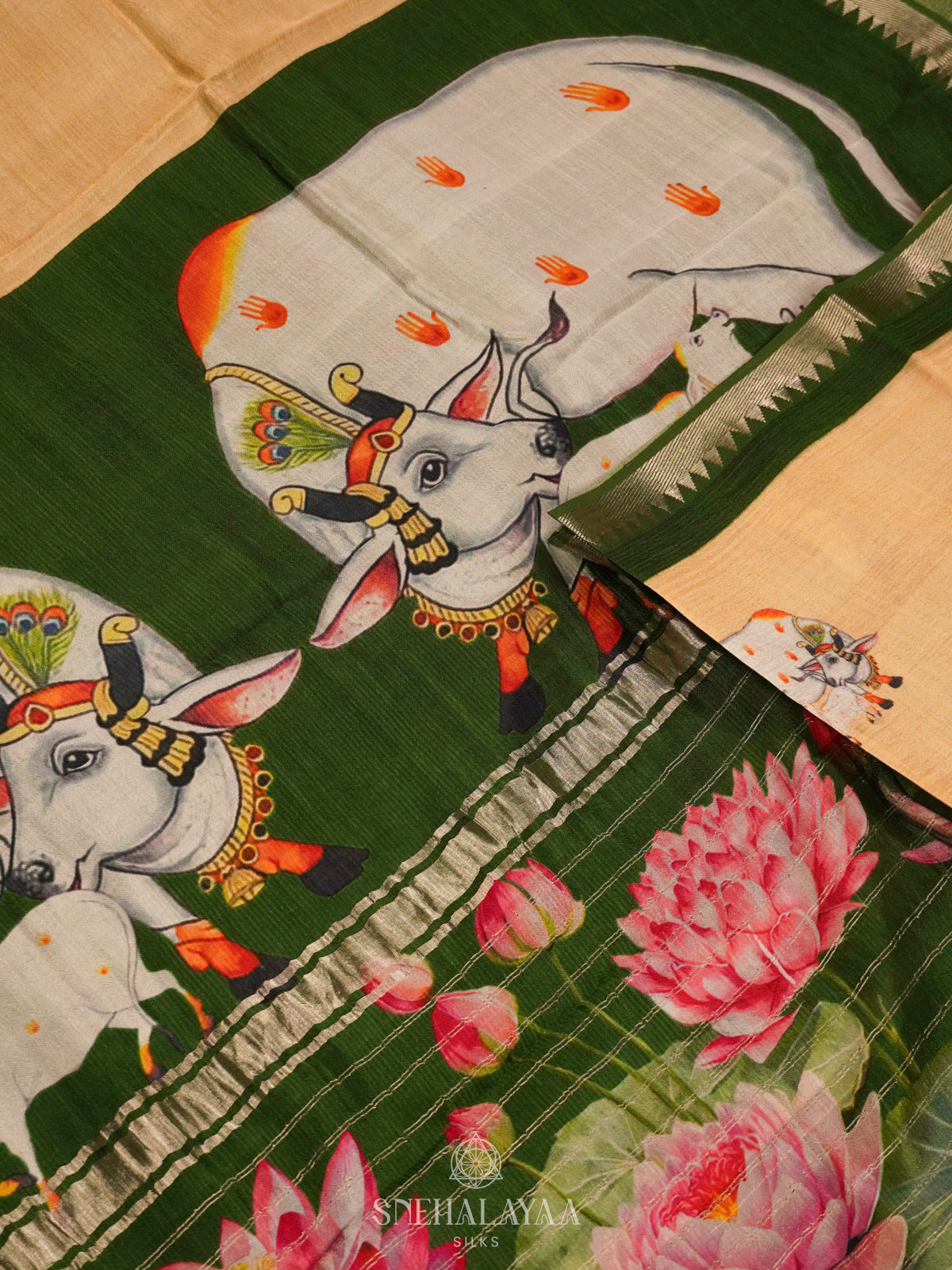 Sandal Mangalagiri Silk Cotton Saree with Printed Border
