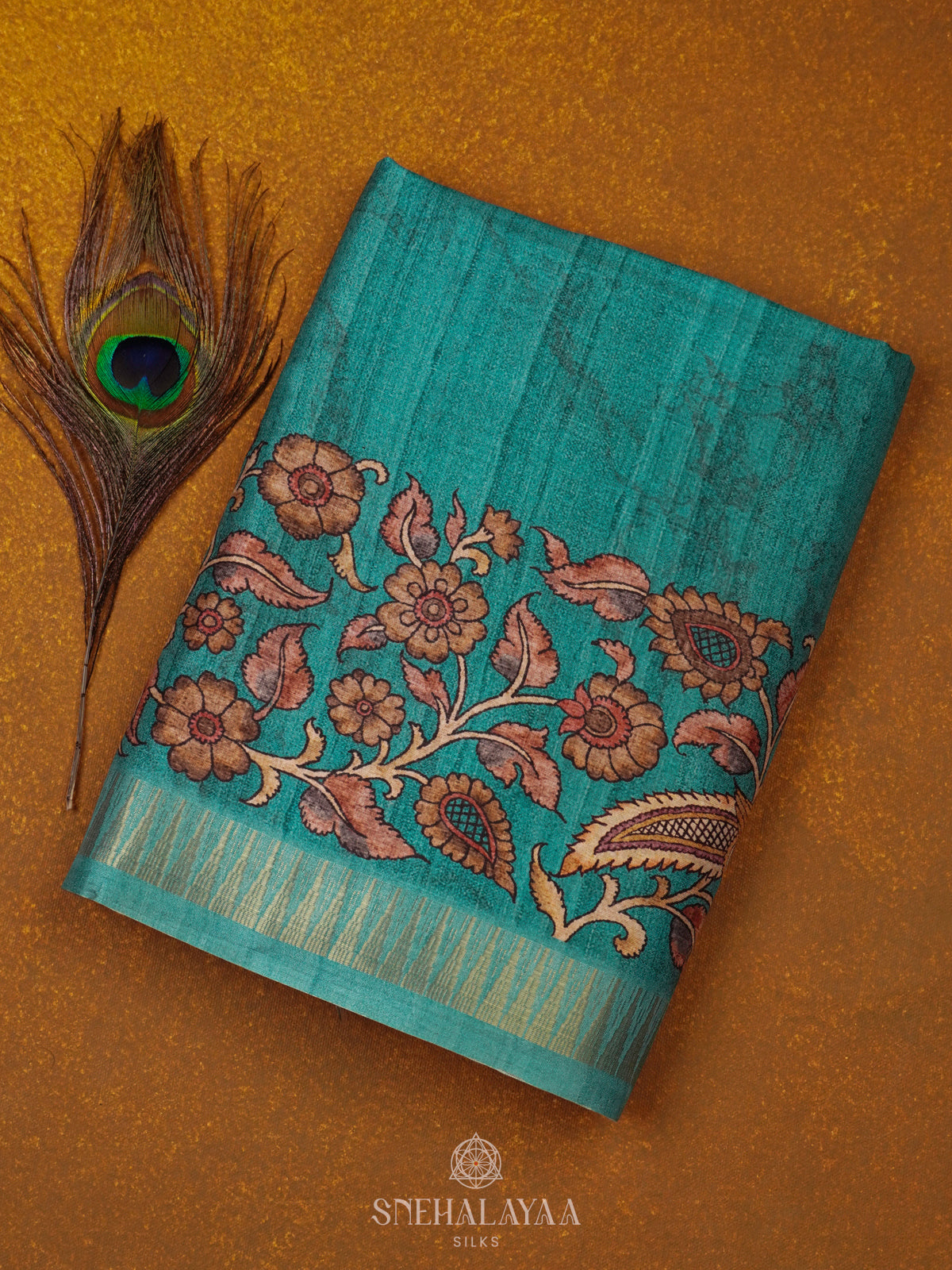 Peacock Blue Dola Silk Saree
