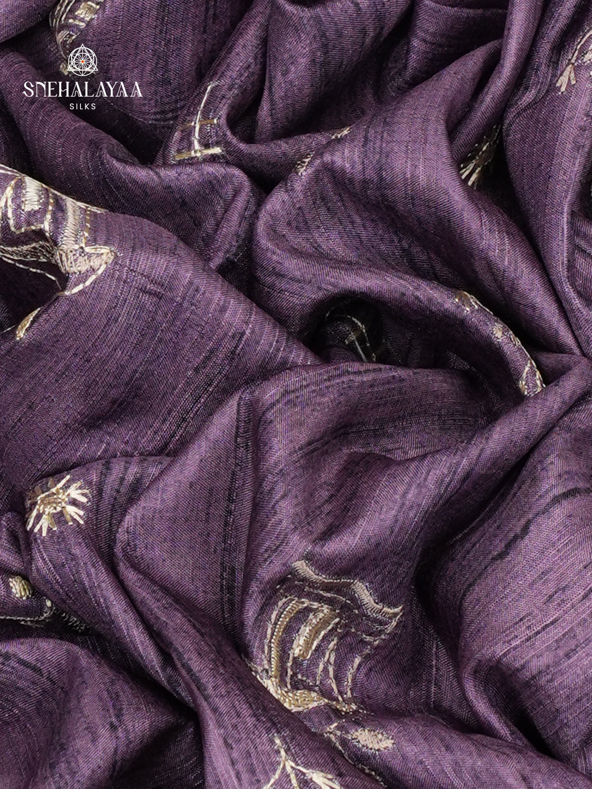 Purple Tussar Embroidery Saree
