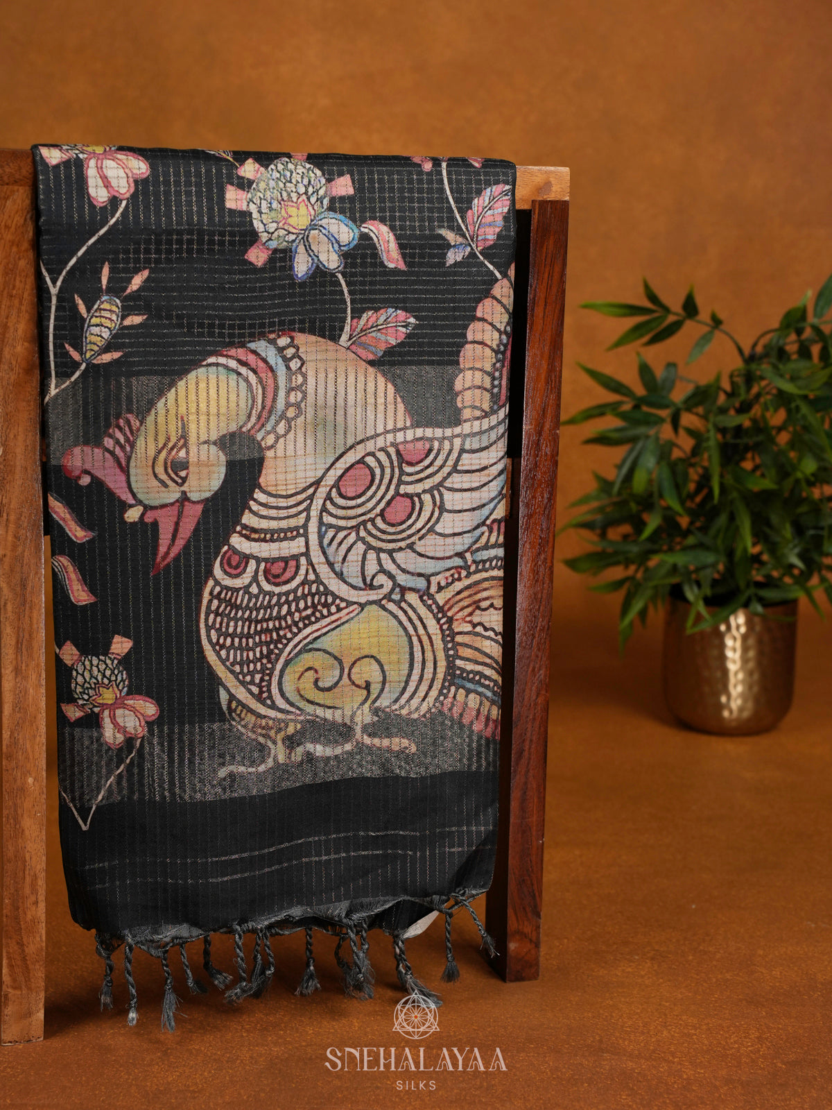 Brown Tussar Saree with Floral Prints