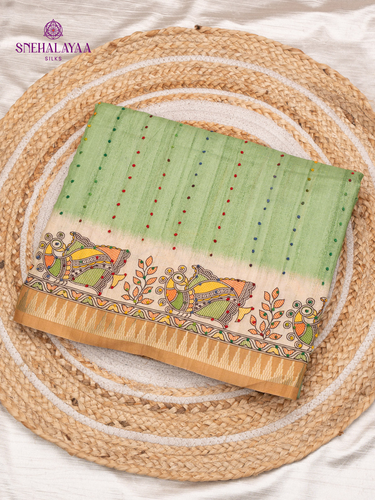 Pastel Green Tussar Saree