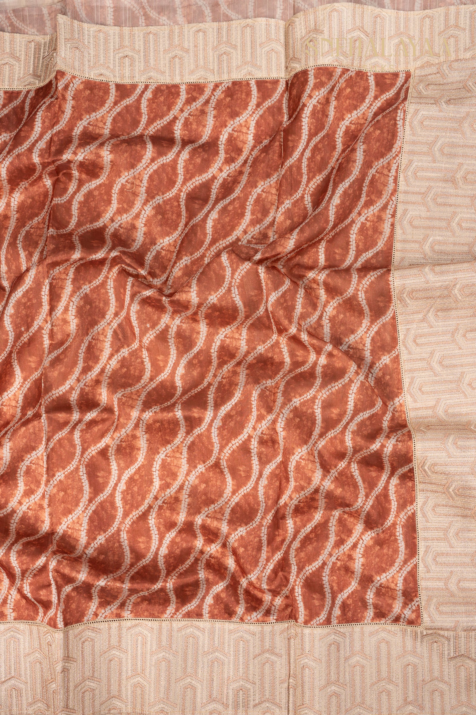 Rust Orange Raw Silk Saree