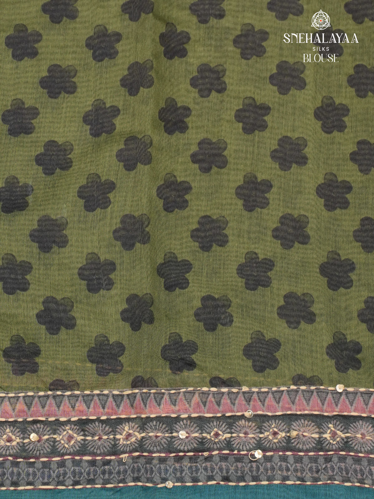 Olive Green Linen Embroidery Saree