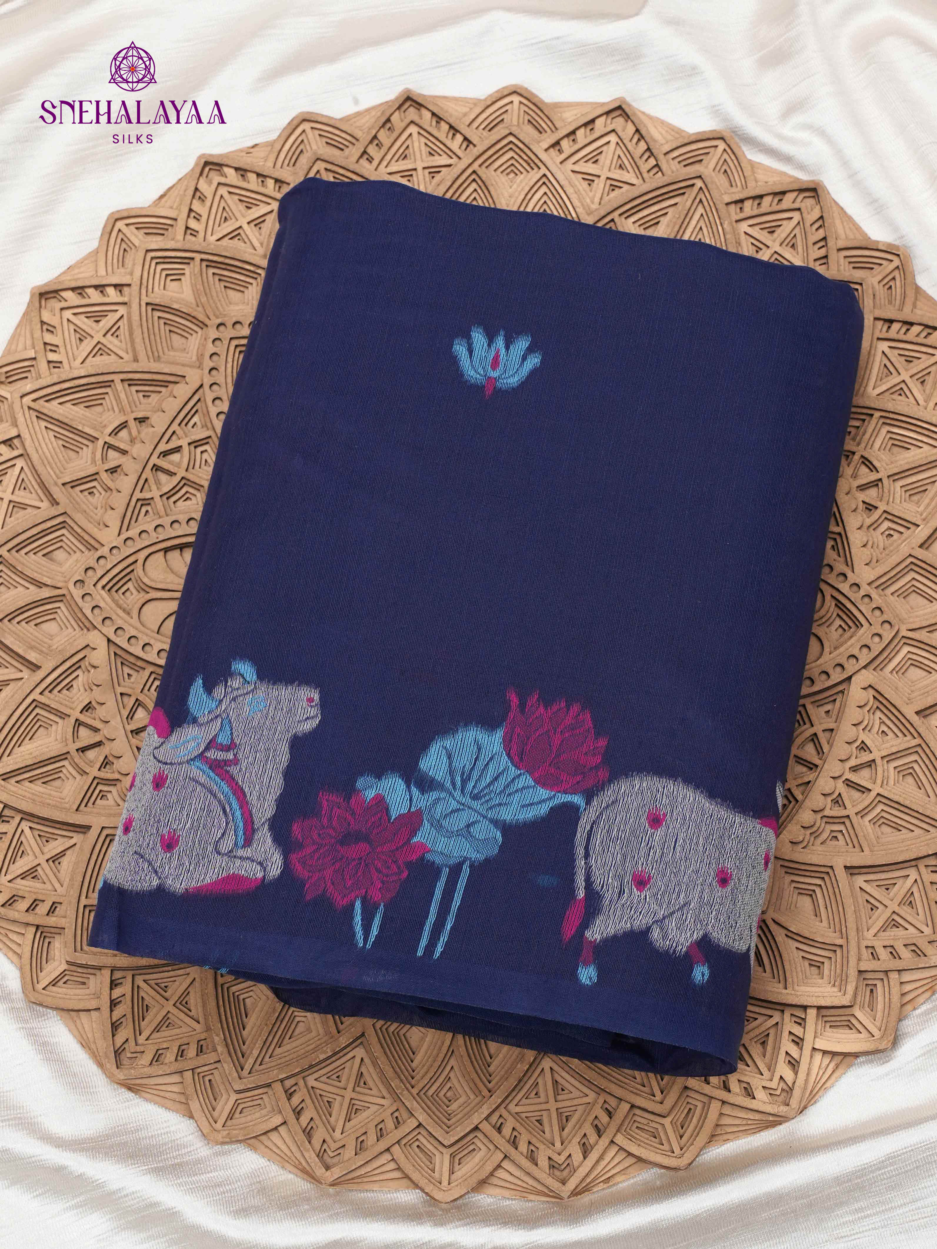 Navy Blue Munga Cotton Saree