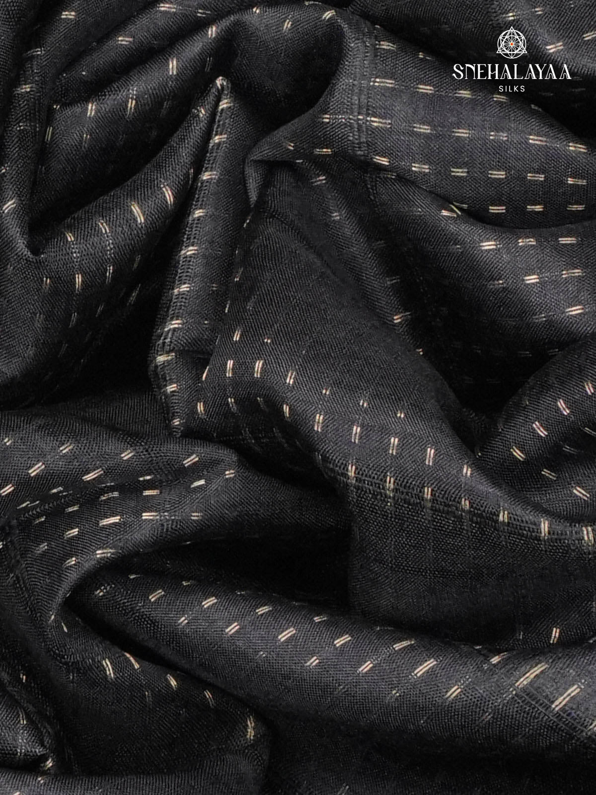 Black Floral Printed Tussar Saree