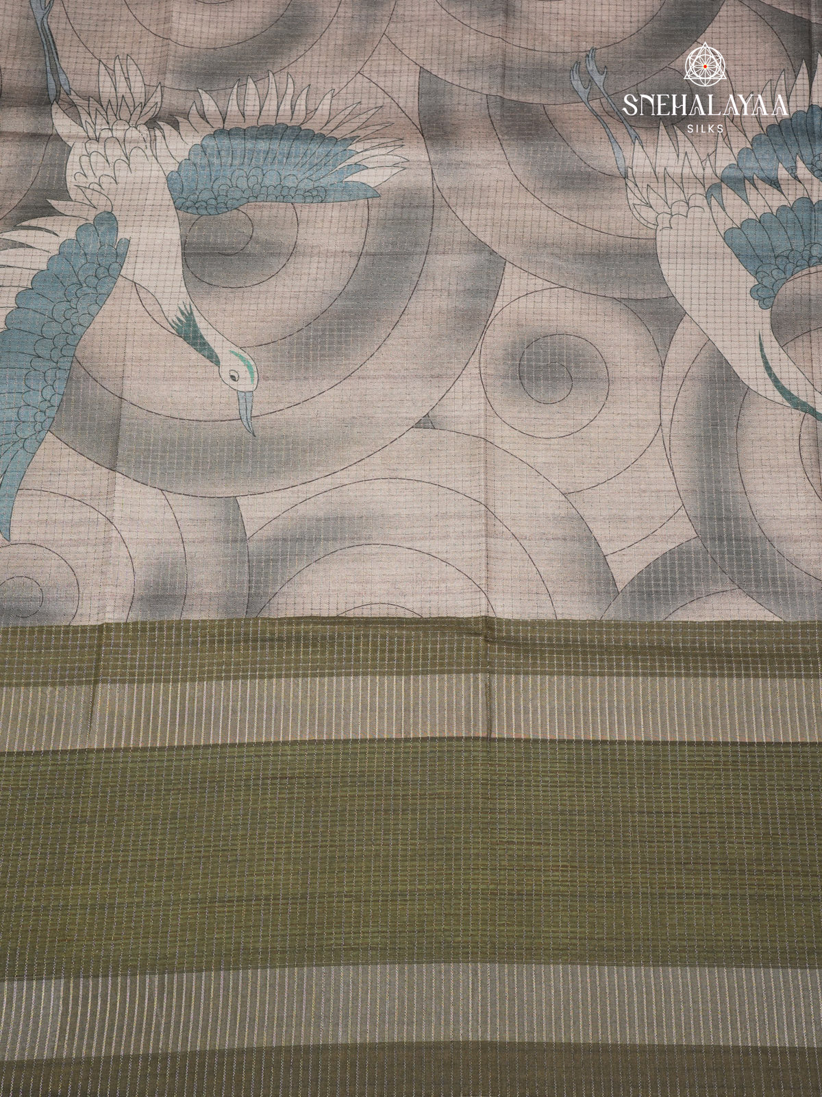 Grey Floral Printed Tussar Saree