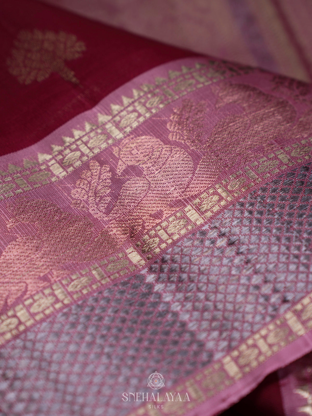 Maroon Kanchi Kora Silk Saree