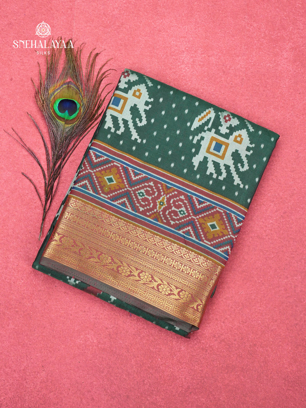 Emerald Green Ikat Saree