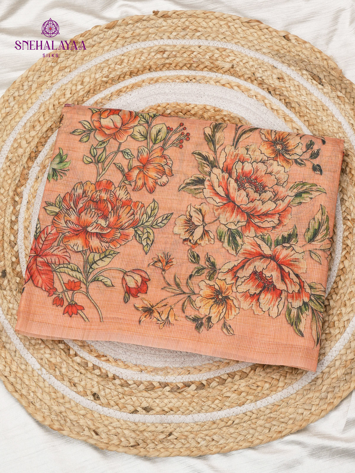 Peach Printed Kota Saree