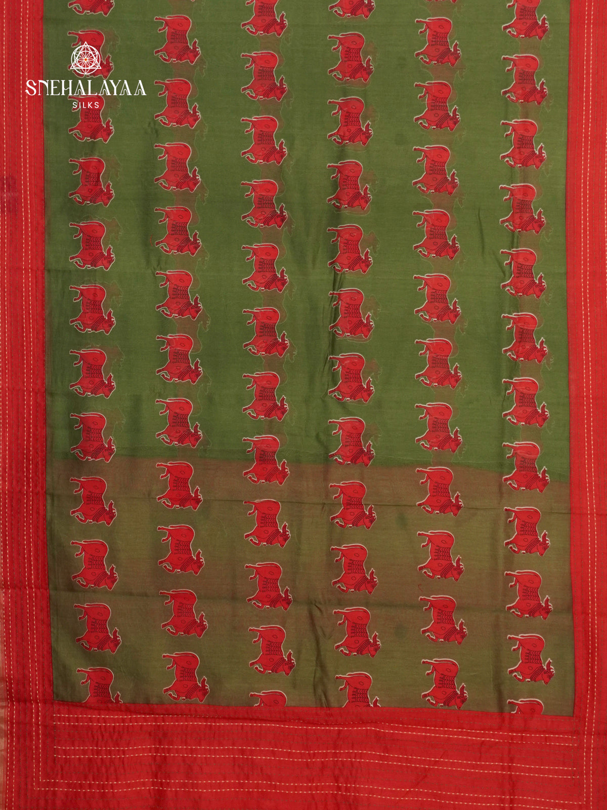 Olive Green Chanaderi Saree