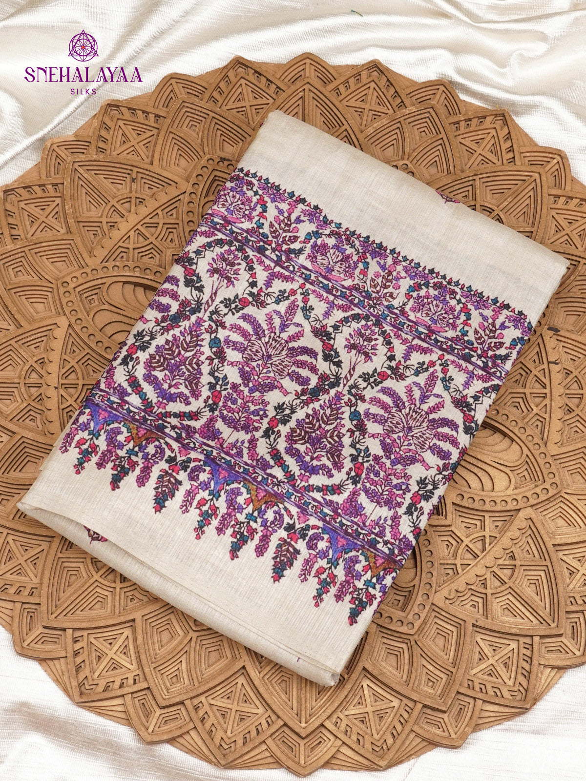 Beige With Lavender Border Tussar Saree