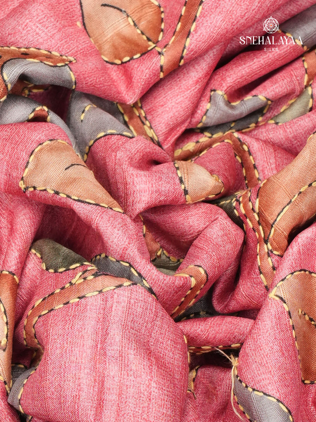 Pink Tussar Embroidery Saree