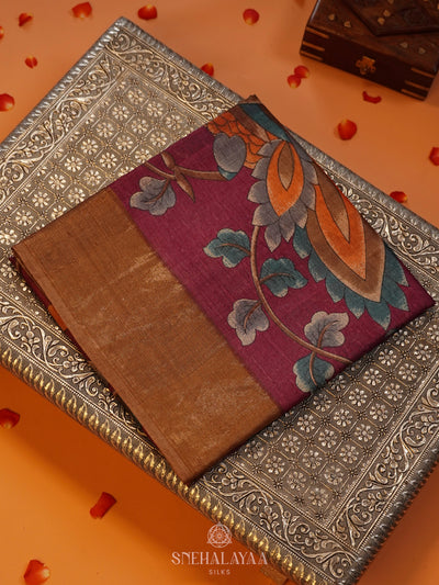 Magenta Tussar Saree