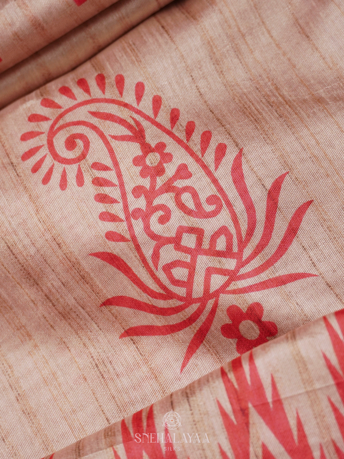 Beige with Pink Border Tussar Saree