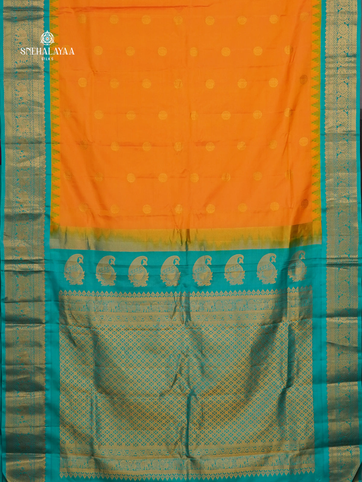 Orange Gadwal Silk Saree
