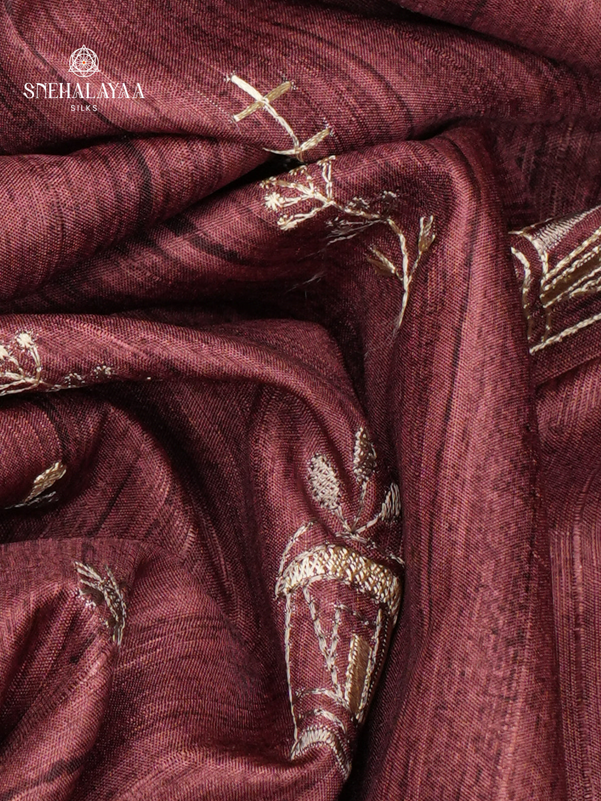 Brown Tussar Embroidery Saree