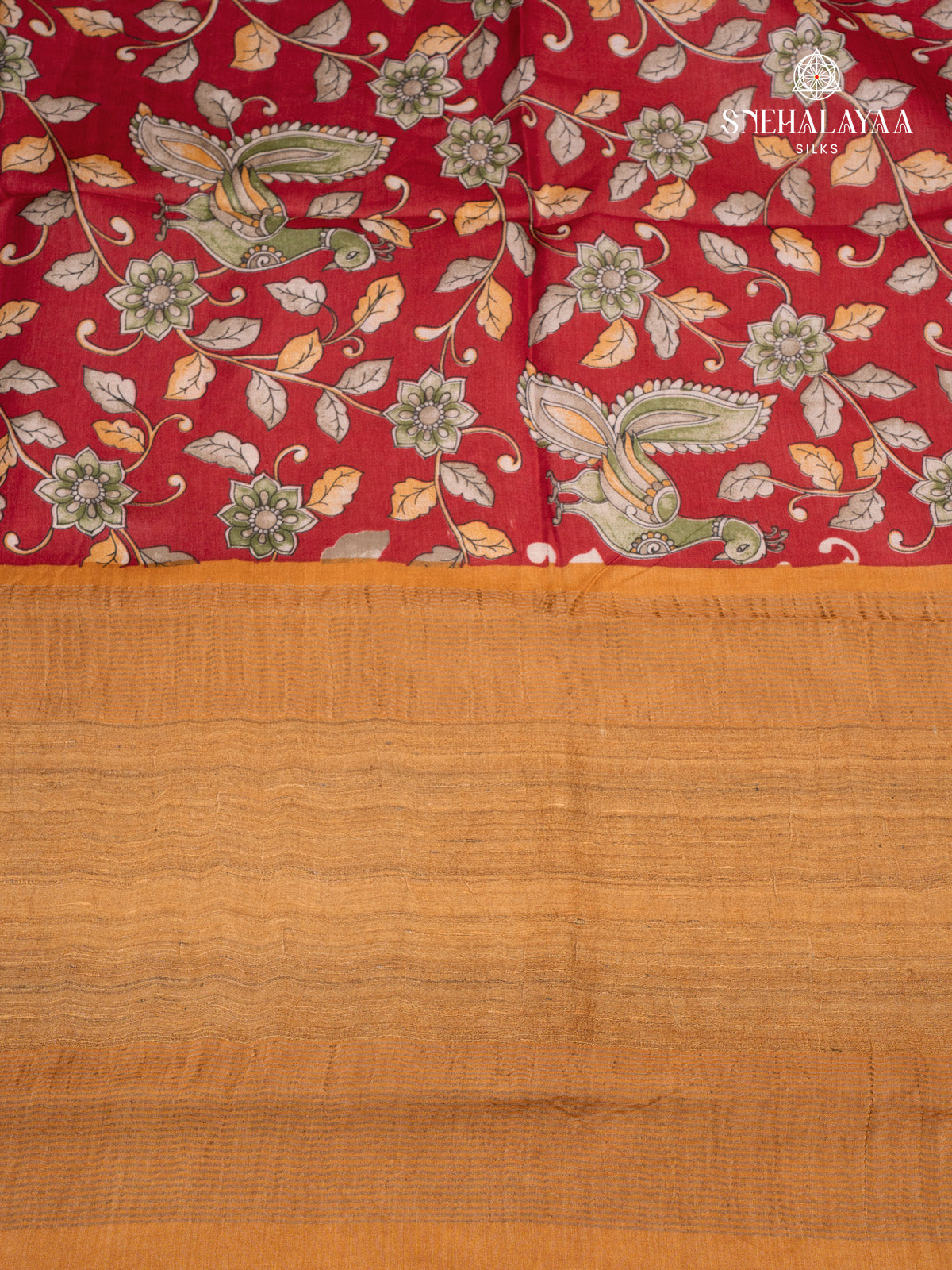 Red Printed Tussar Saree