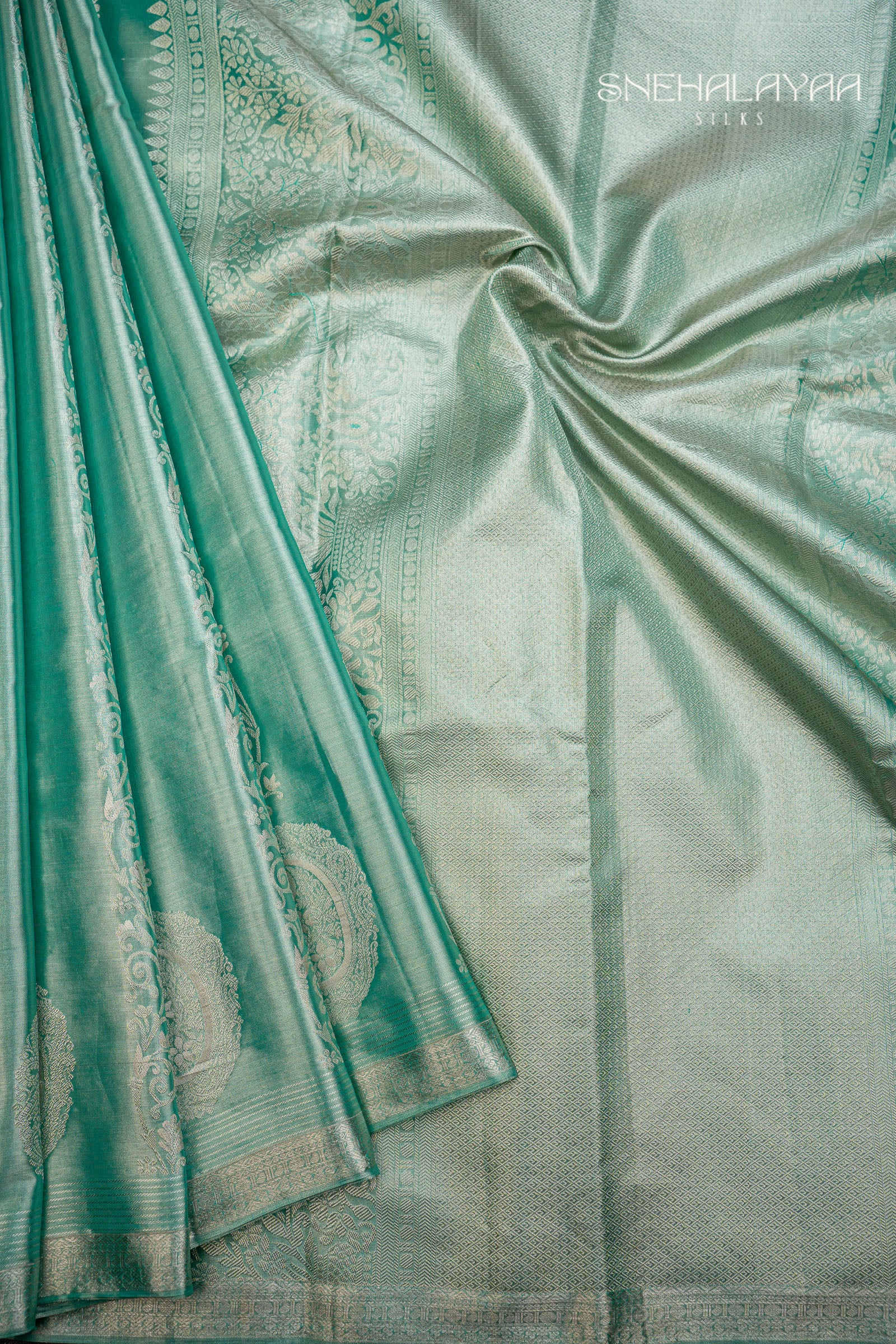 Caribbean Green Kancheevaram Silk Saree