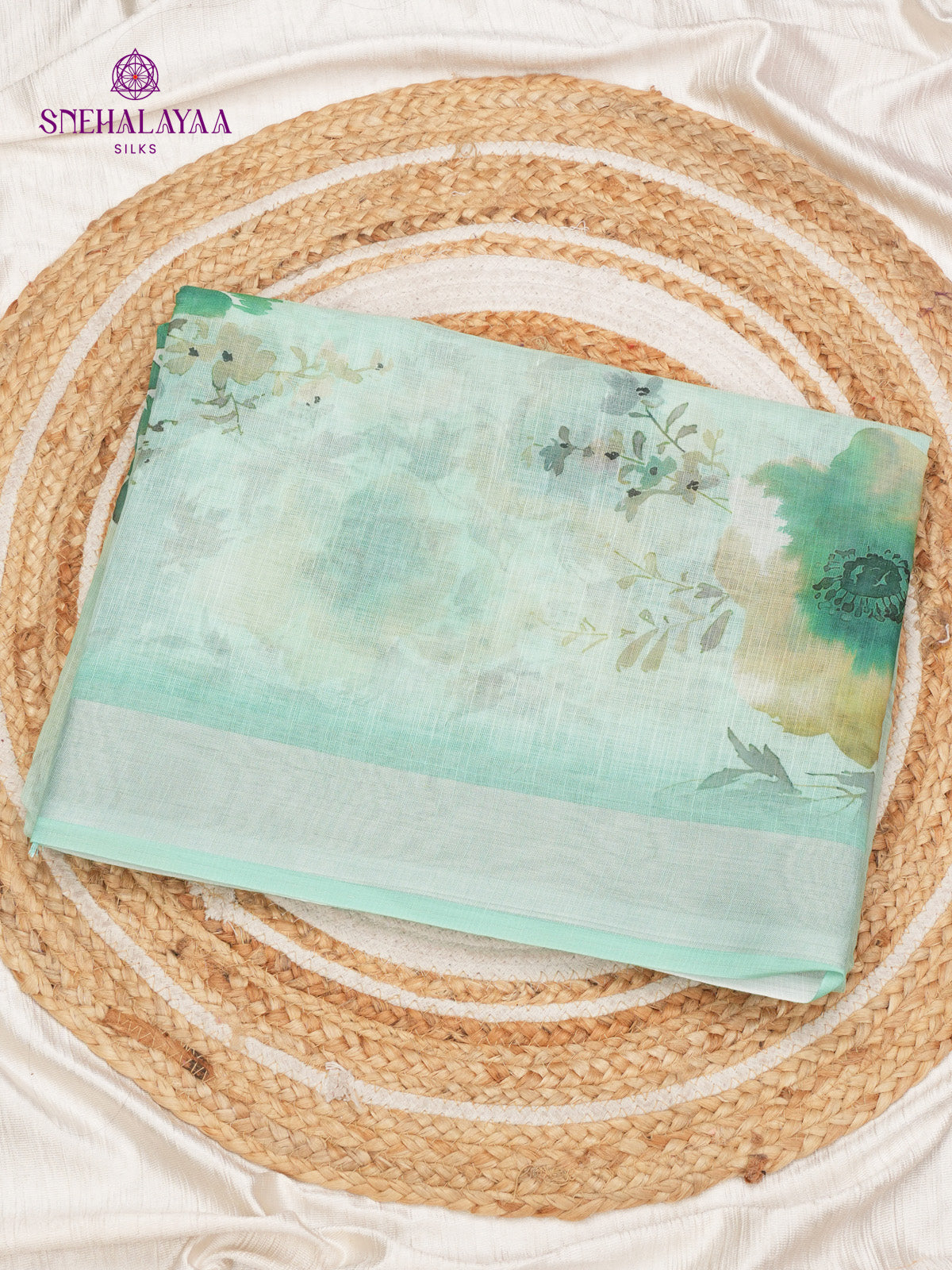 Pastel Green Printed Linen Saree