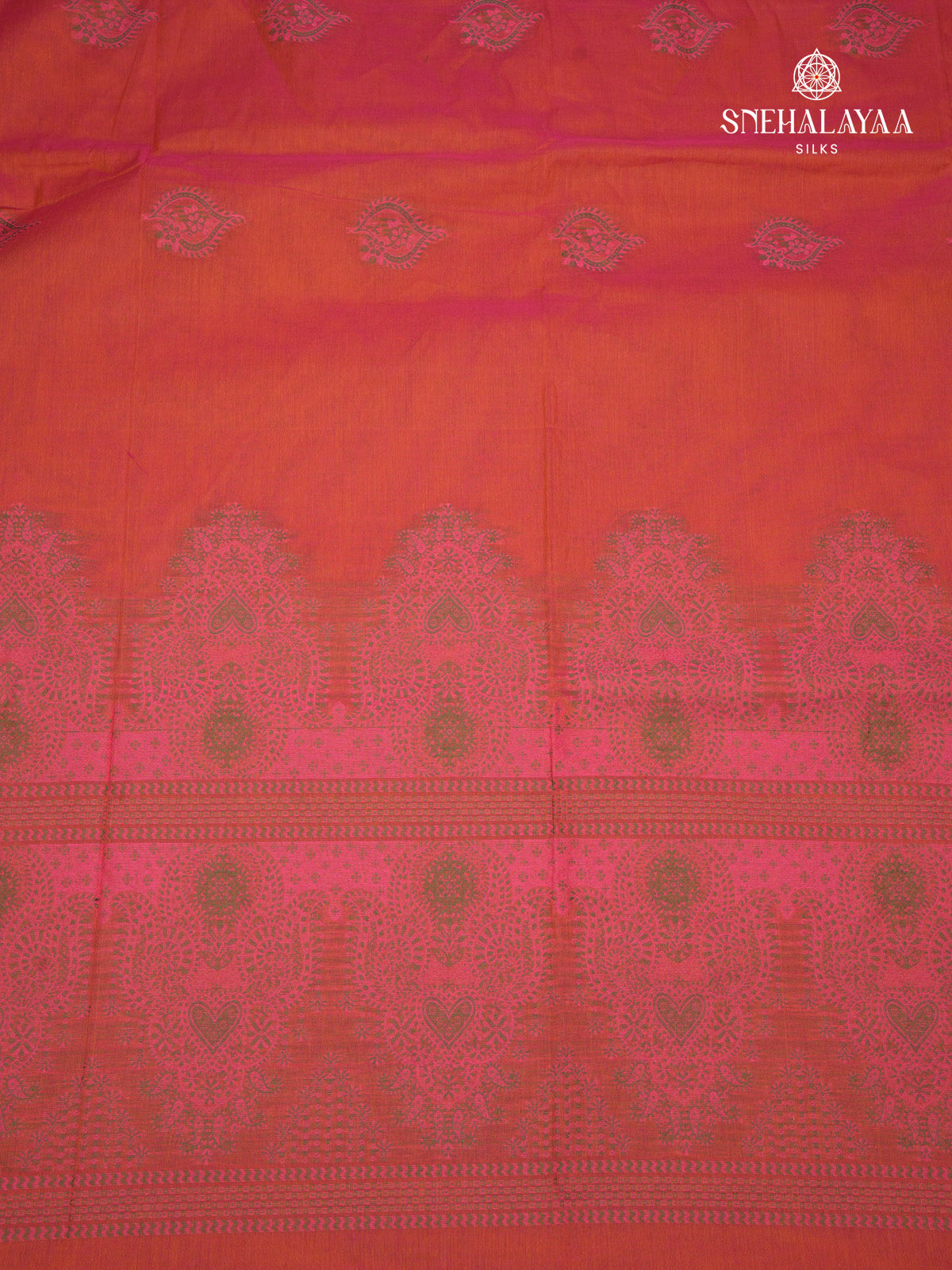 Rust Orange Handloom Cotton Saree