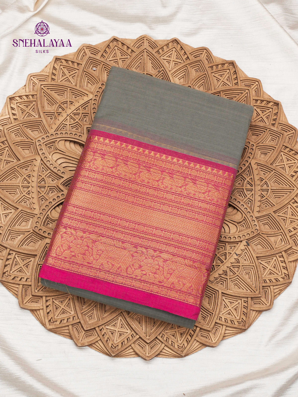 Charcoal Grey Chettinad Cotton Saree