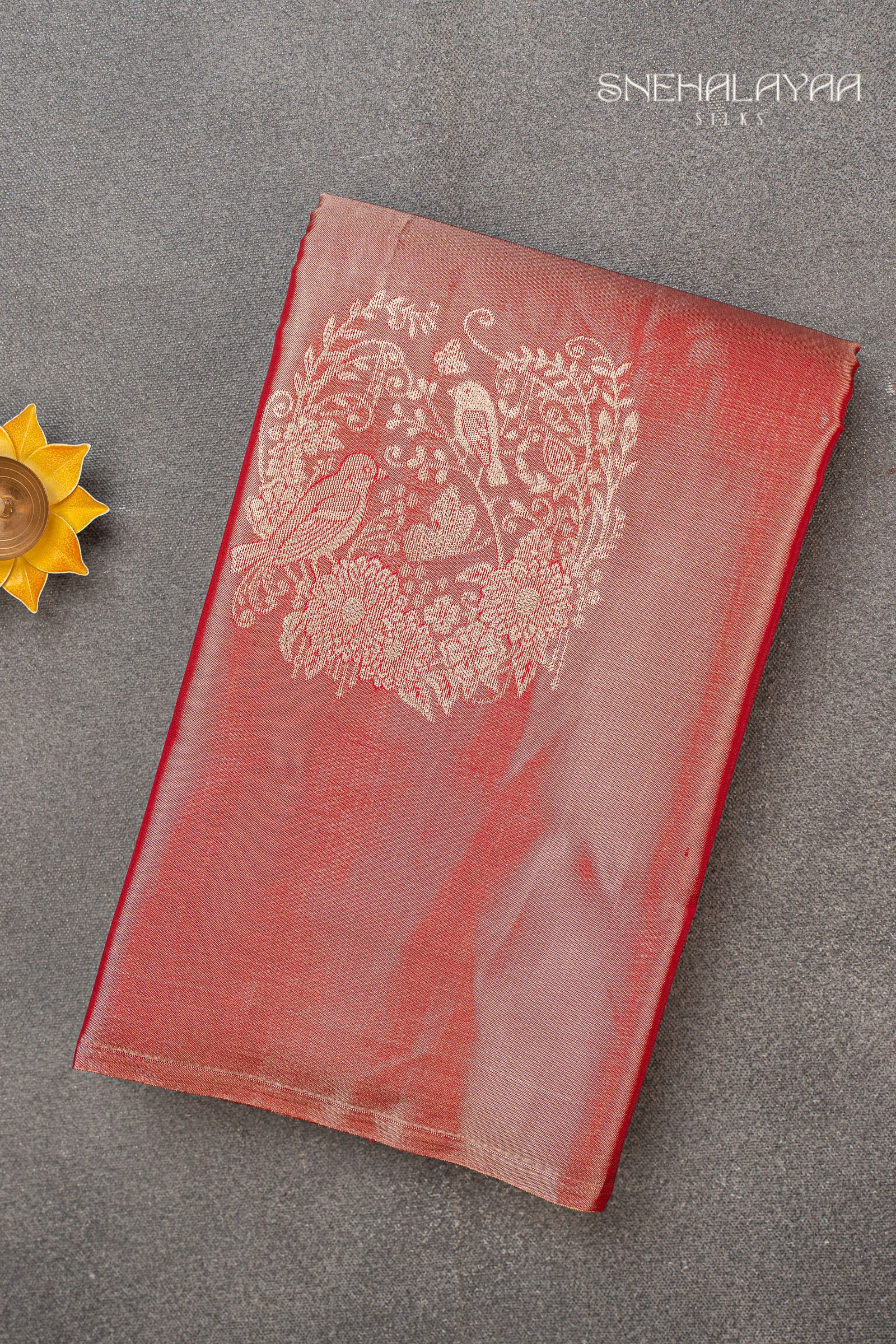 Candy Red Kancheevaram Tissue Silk Saree