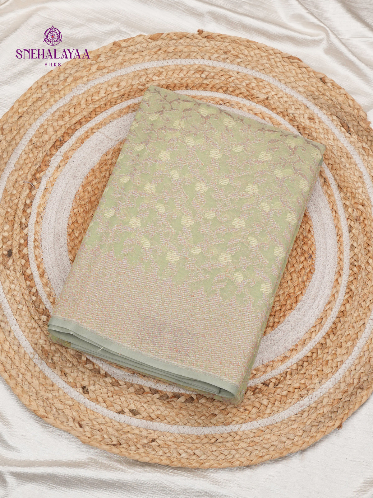 Pastel Green Chiniya Silk Saree with Silver Woven Border