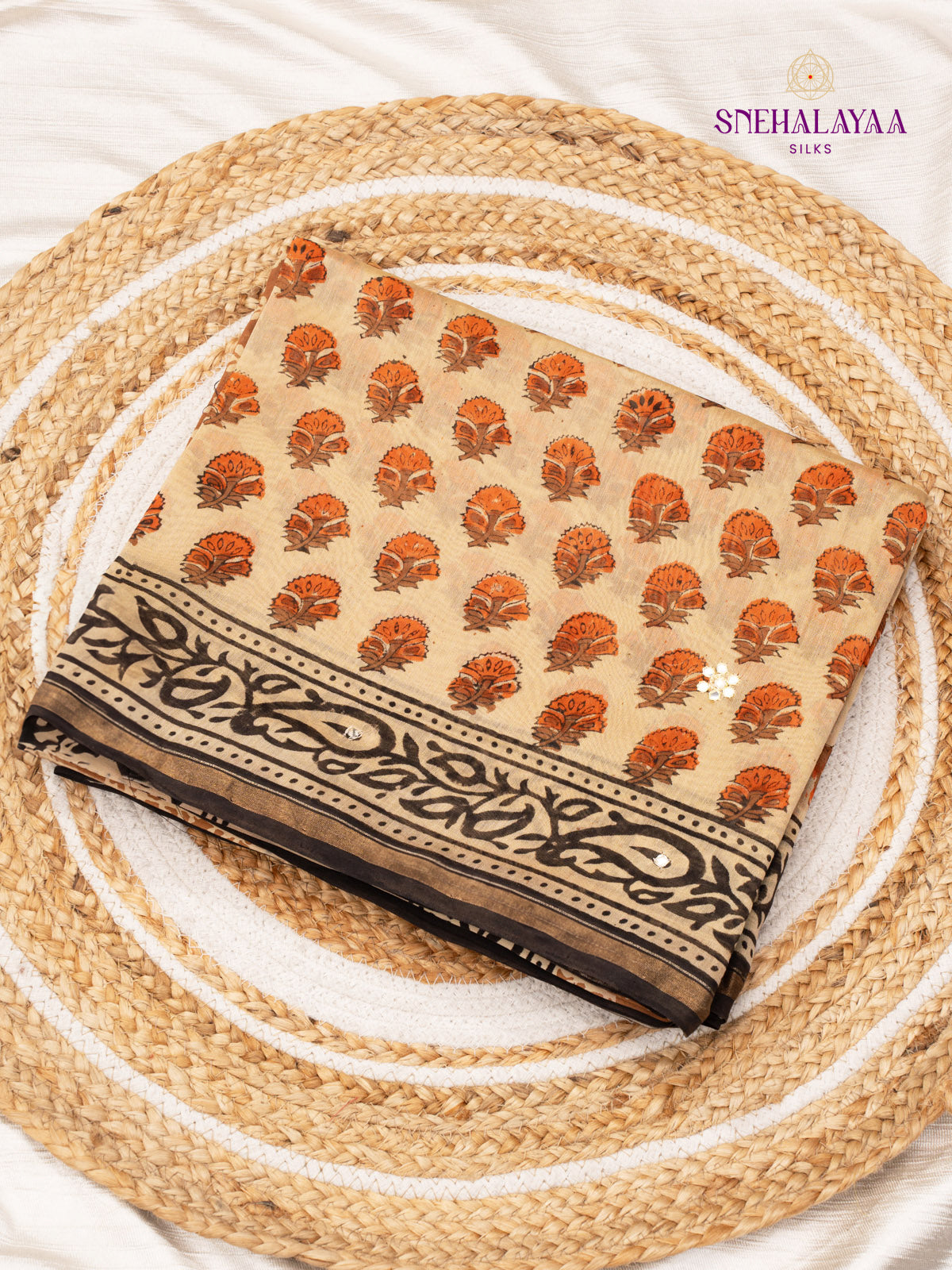 Beige Chanderi Saree