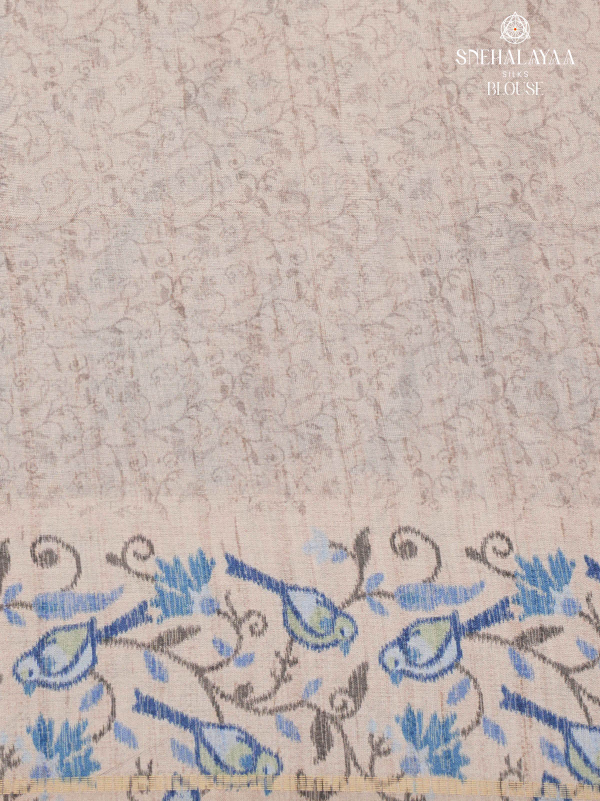 Royal Blue Printed Tussar Saree