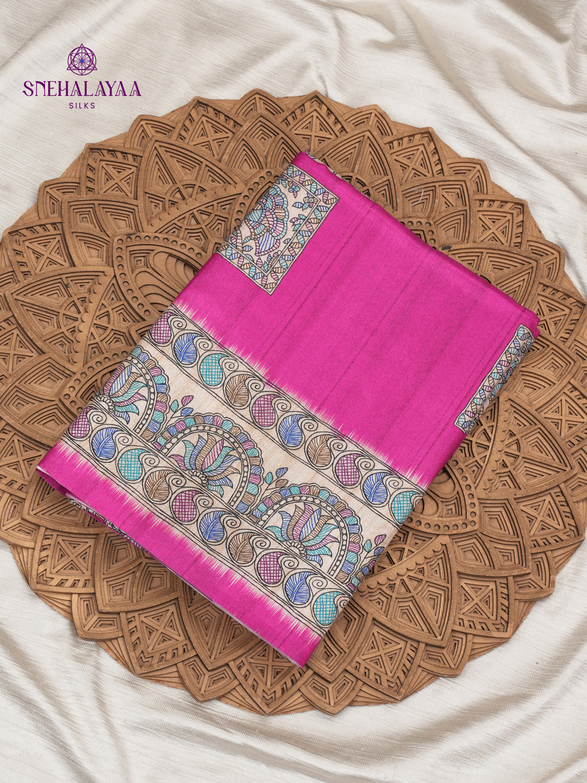 Pink Madhubani Printed Saree