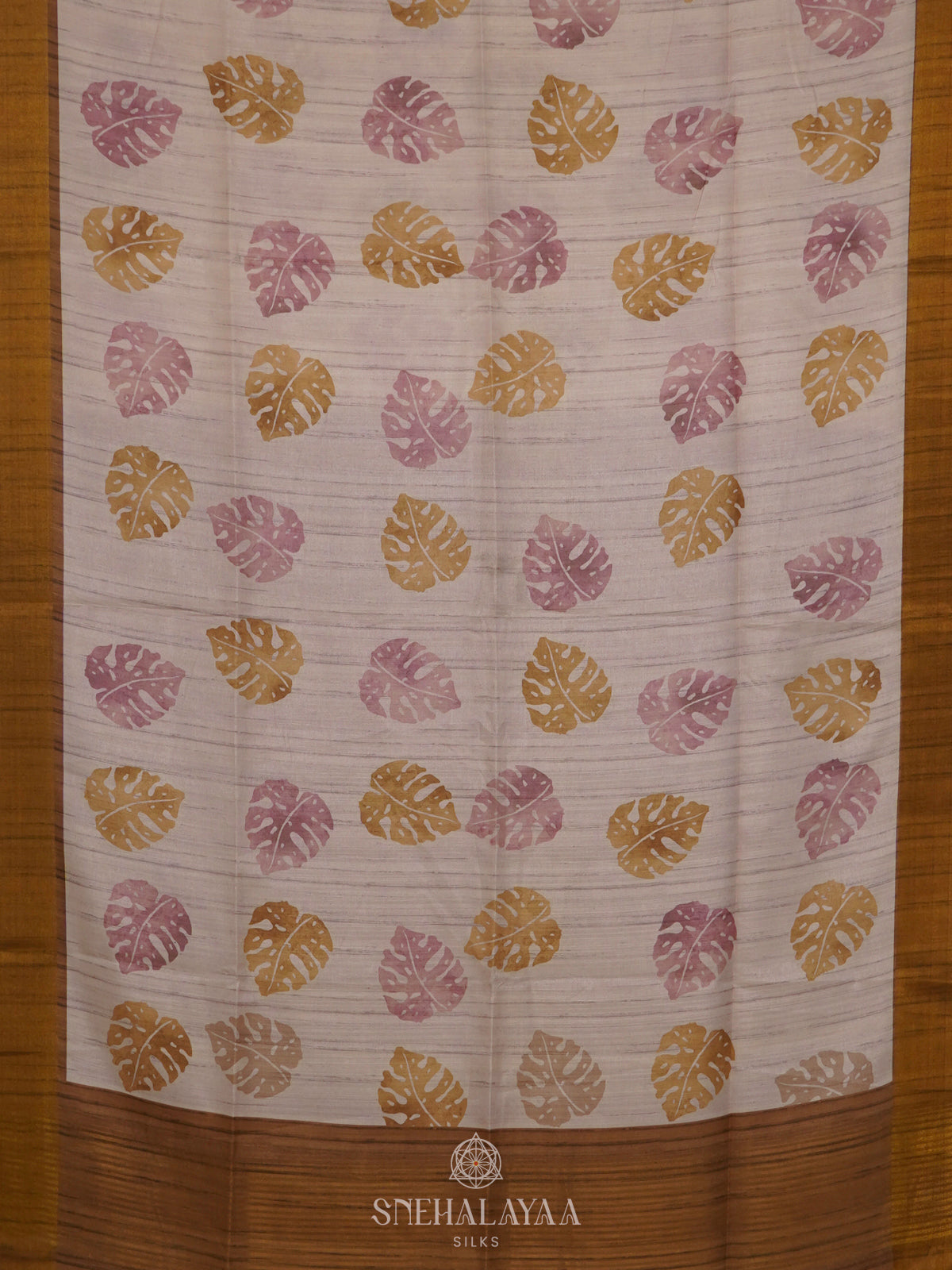 Cream Munga Tussar Saree with Brown Border