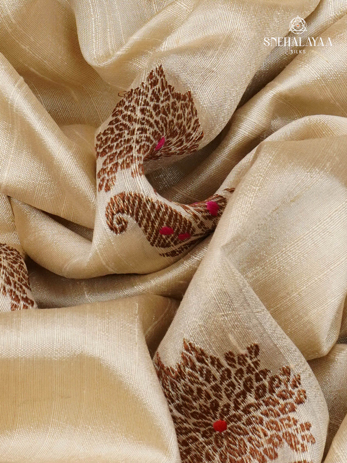 Cream Banaras Raw Silk Saree