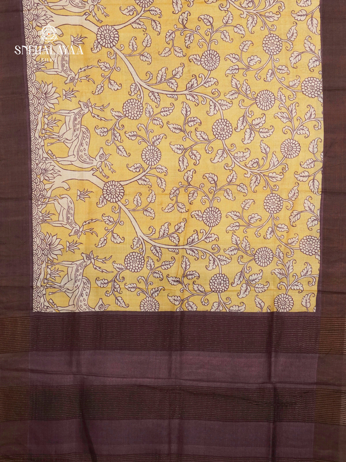 Lemon Yellow Tussar Saree