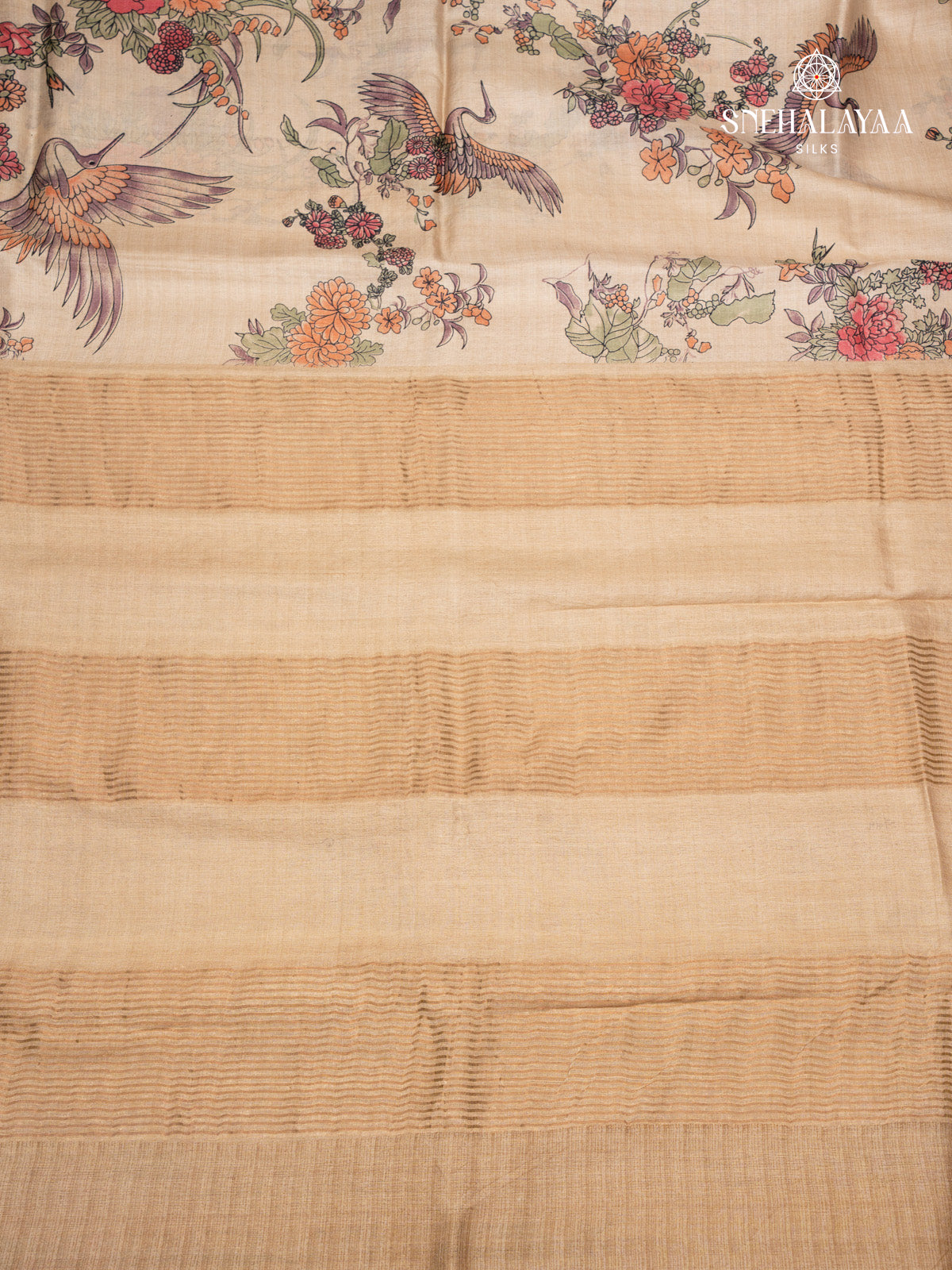 Sandal Printed Tussar Saree