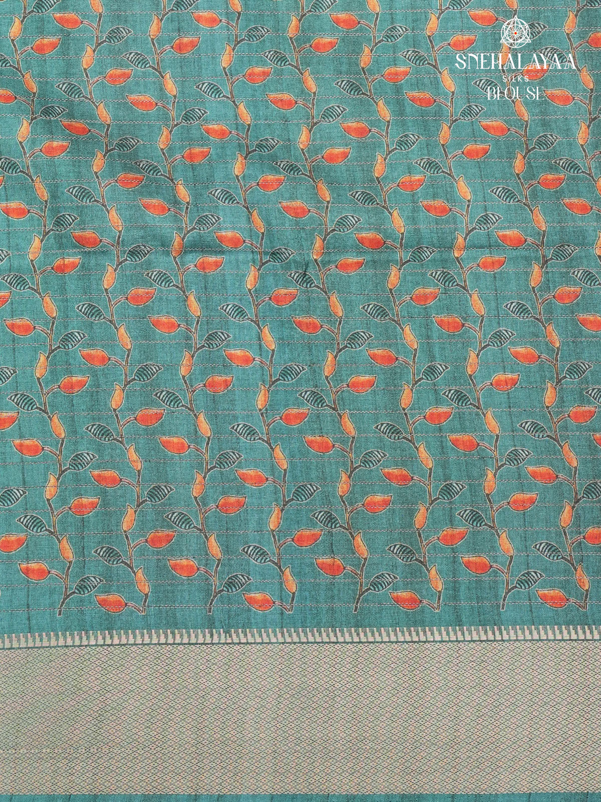 Beige Floral Printed Tussar Saree