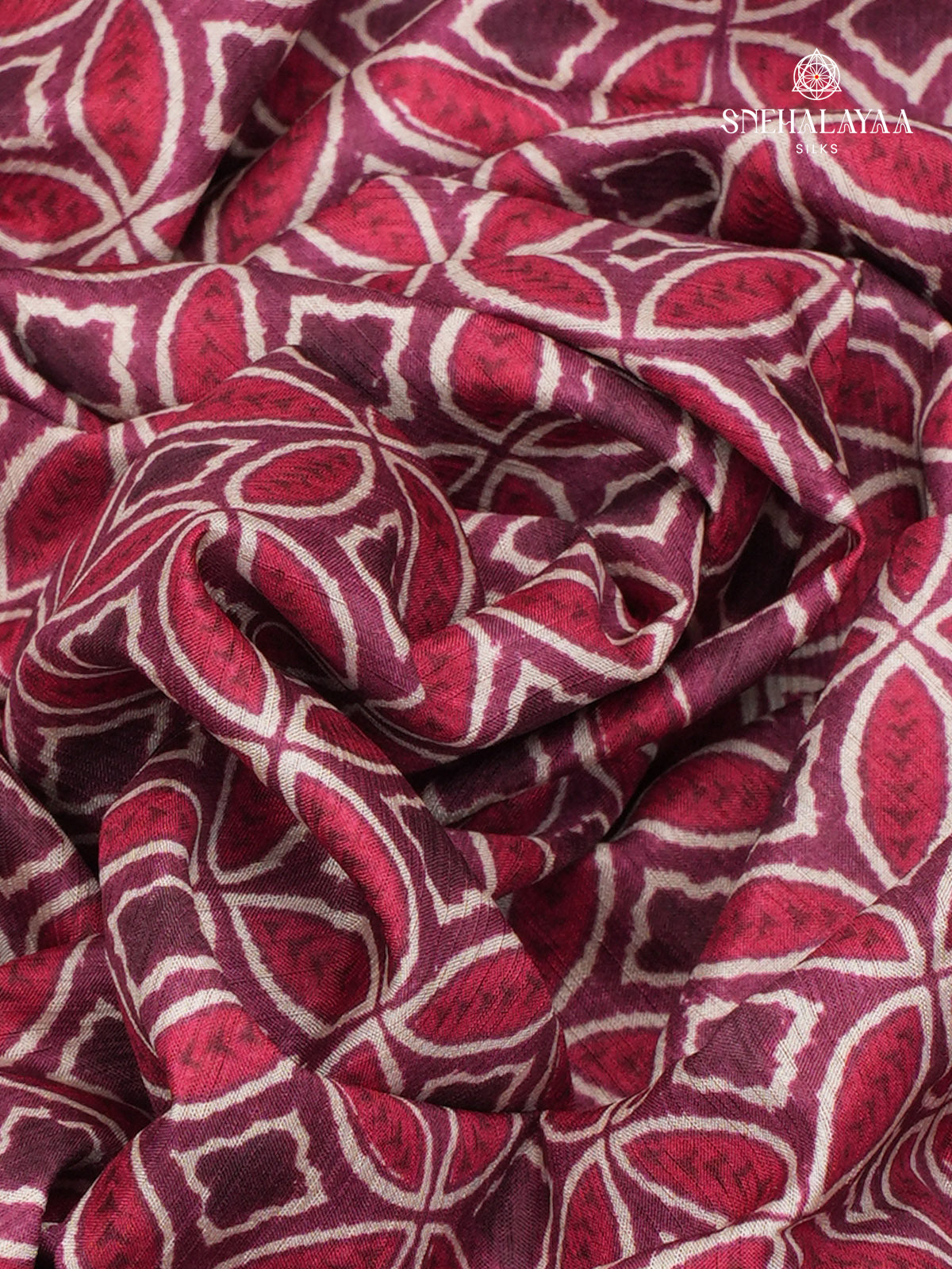 Magenta Printed Tussar Saree