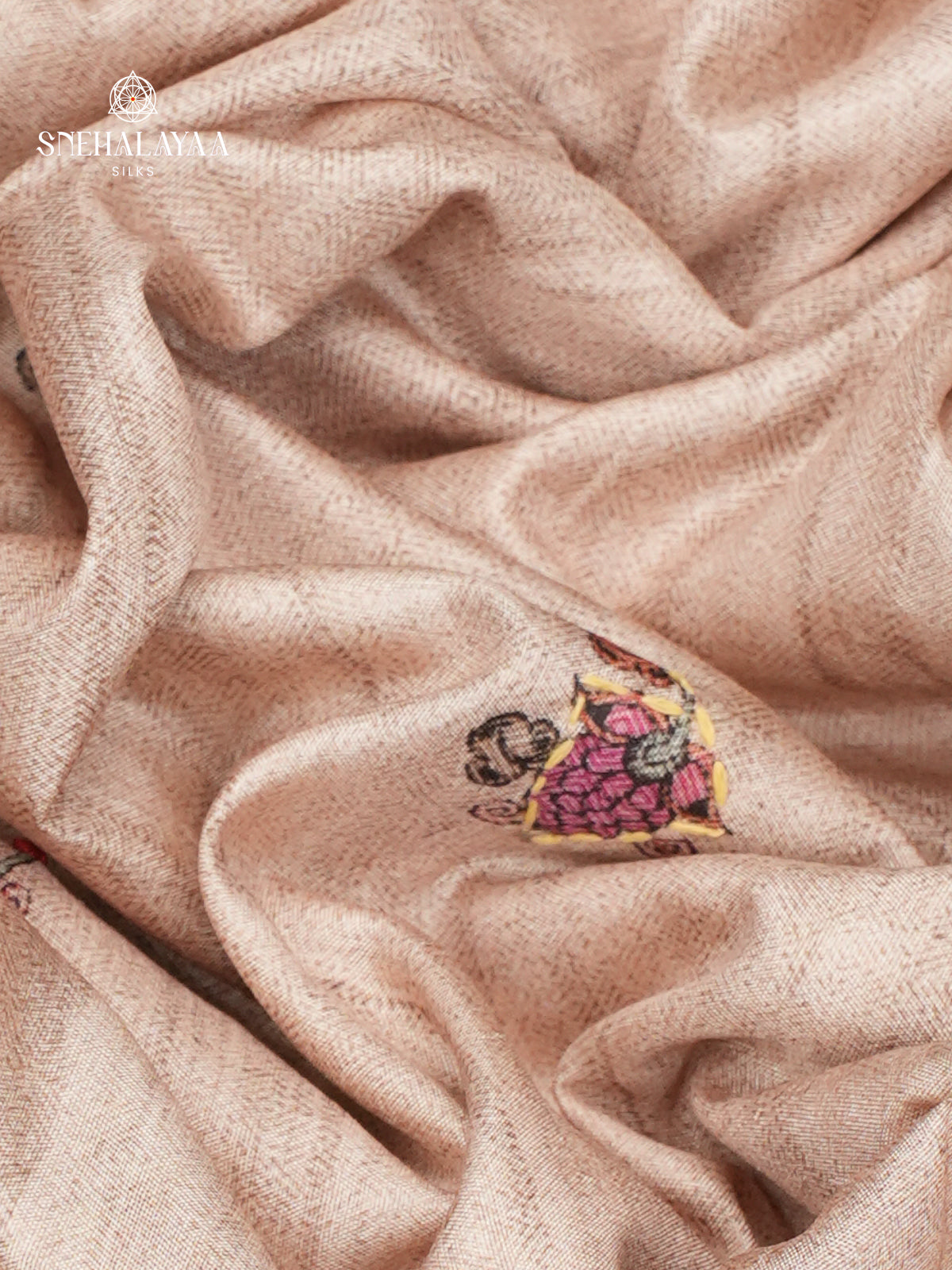 Beige Tussar Embroidery Saree