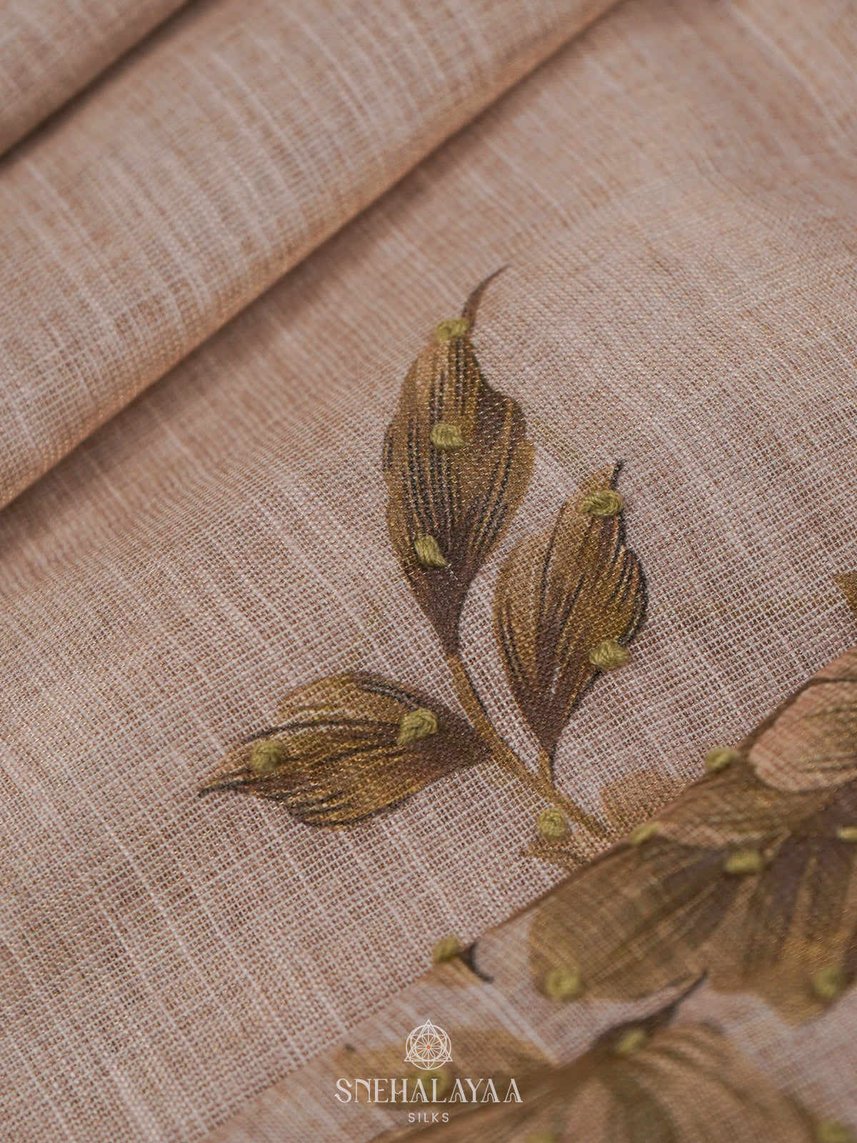 Beige Linen Embroidery Saree