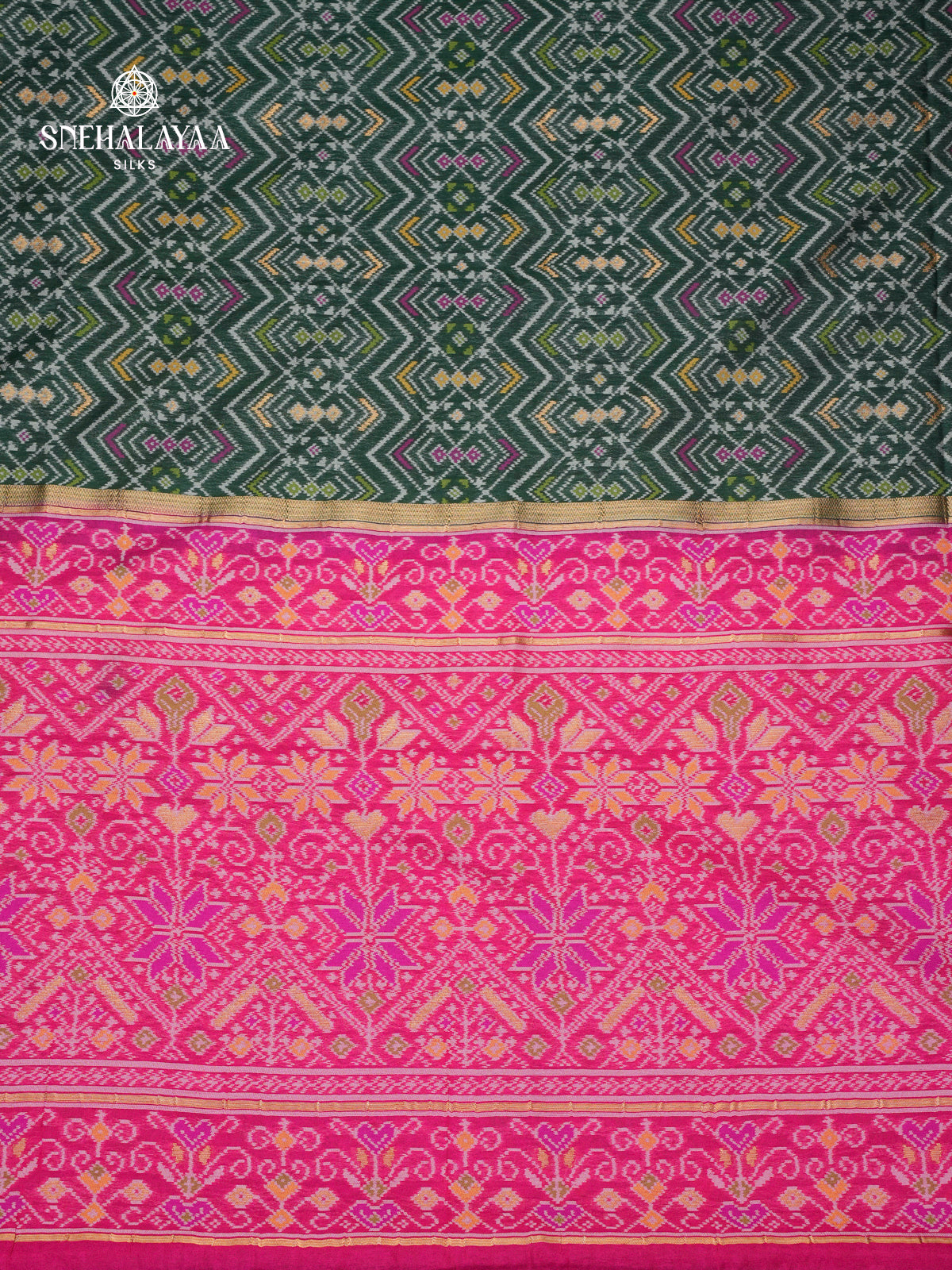 Bottle Green Ikat Saree