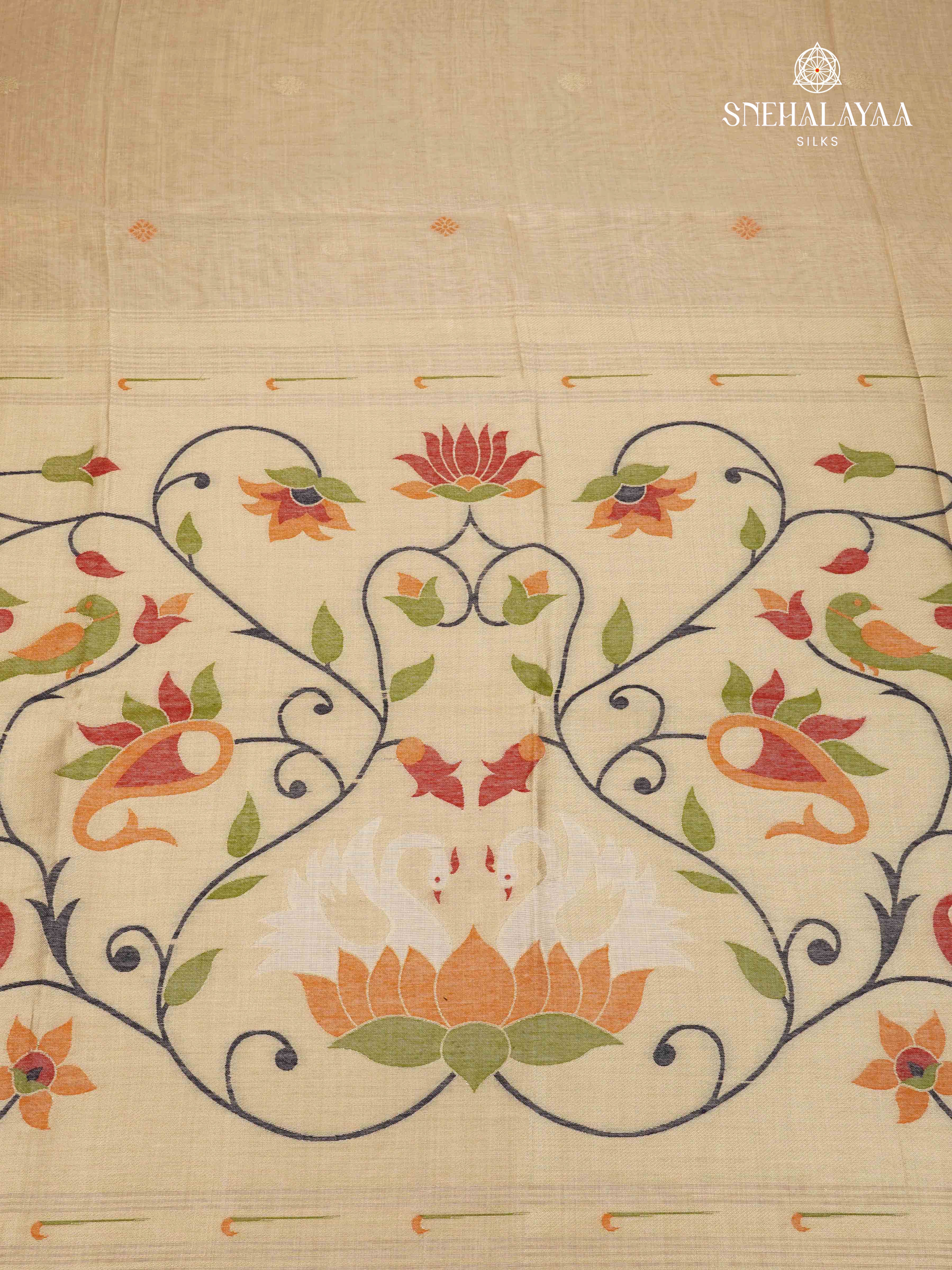 Cream Munga Cotton Saree