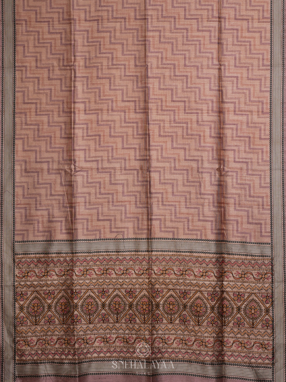 Beige Tussar Embroidery Saree