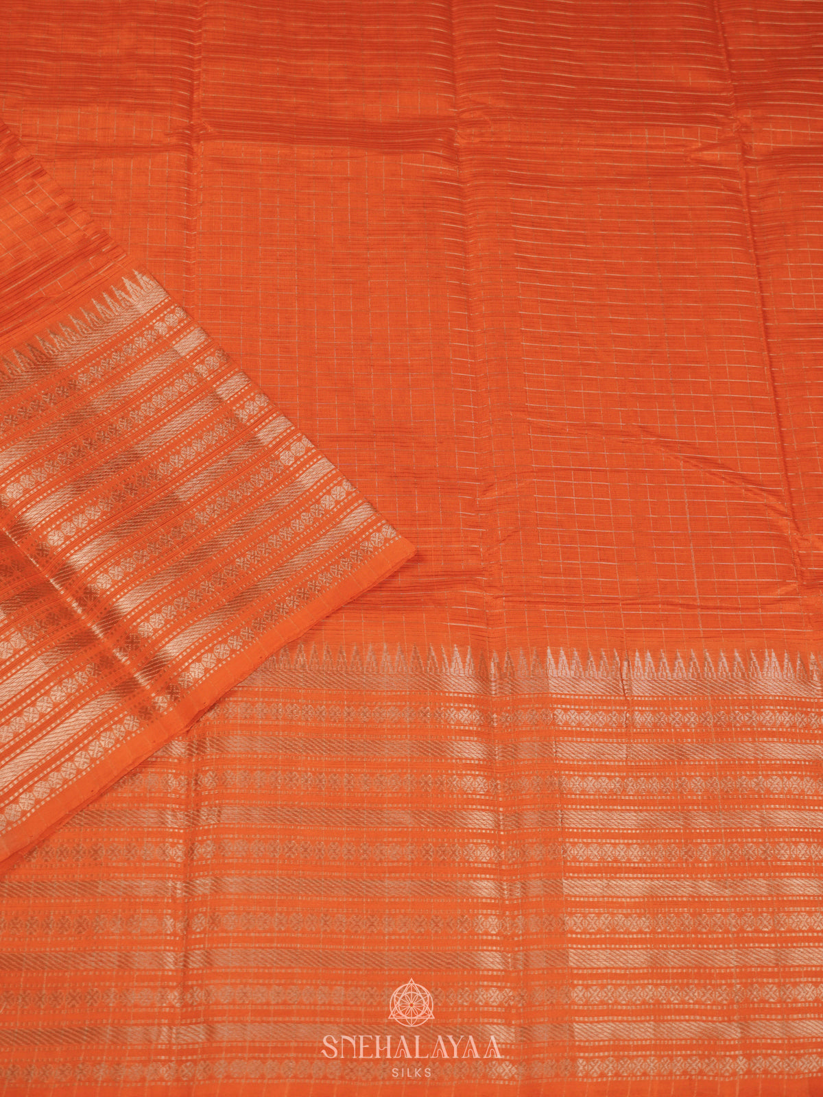 Rust Orange Mangalagiri Silk Cotton Saree