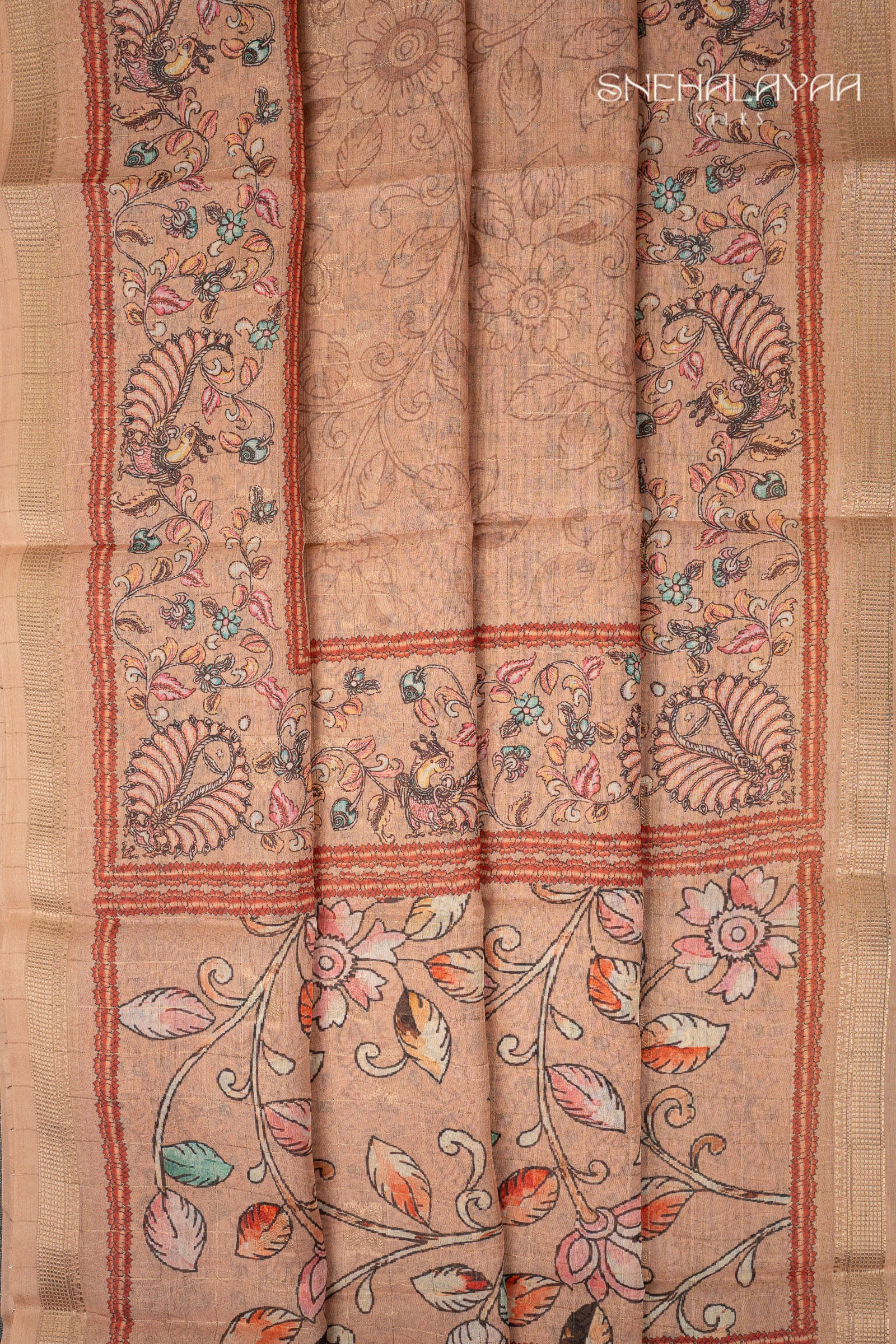 Salmon Pink Semi Matka Saree