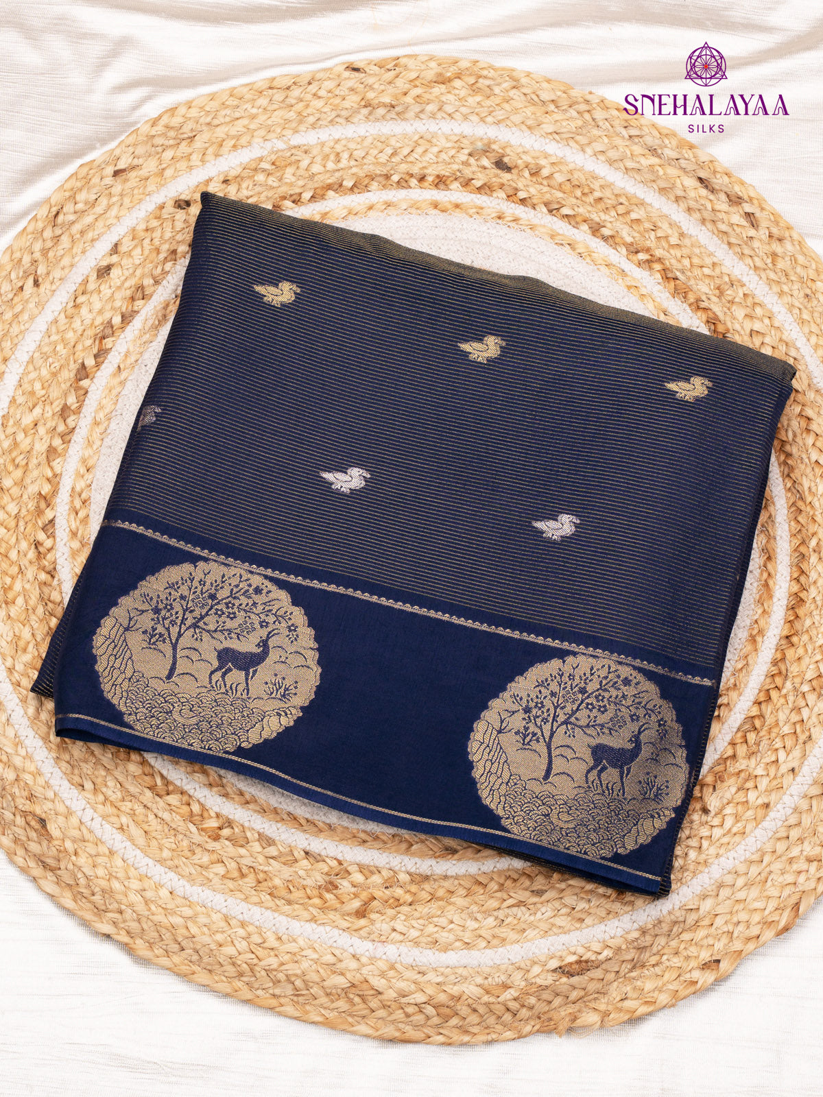 Navy Blue Dola Silk Saree